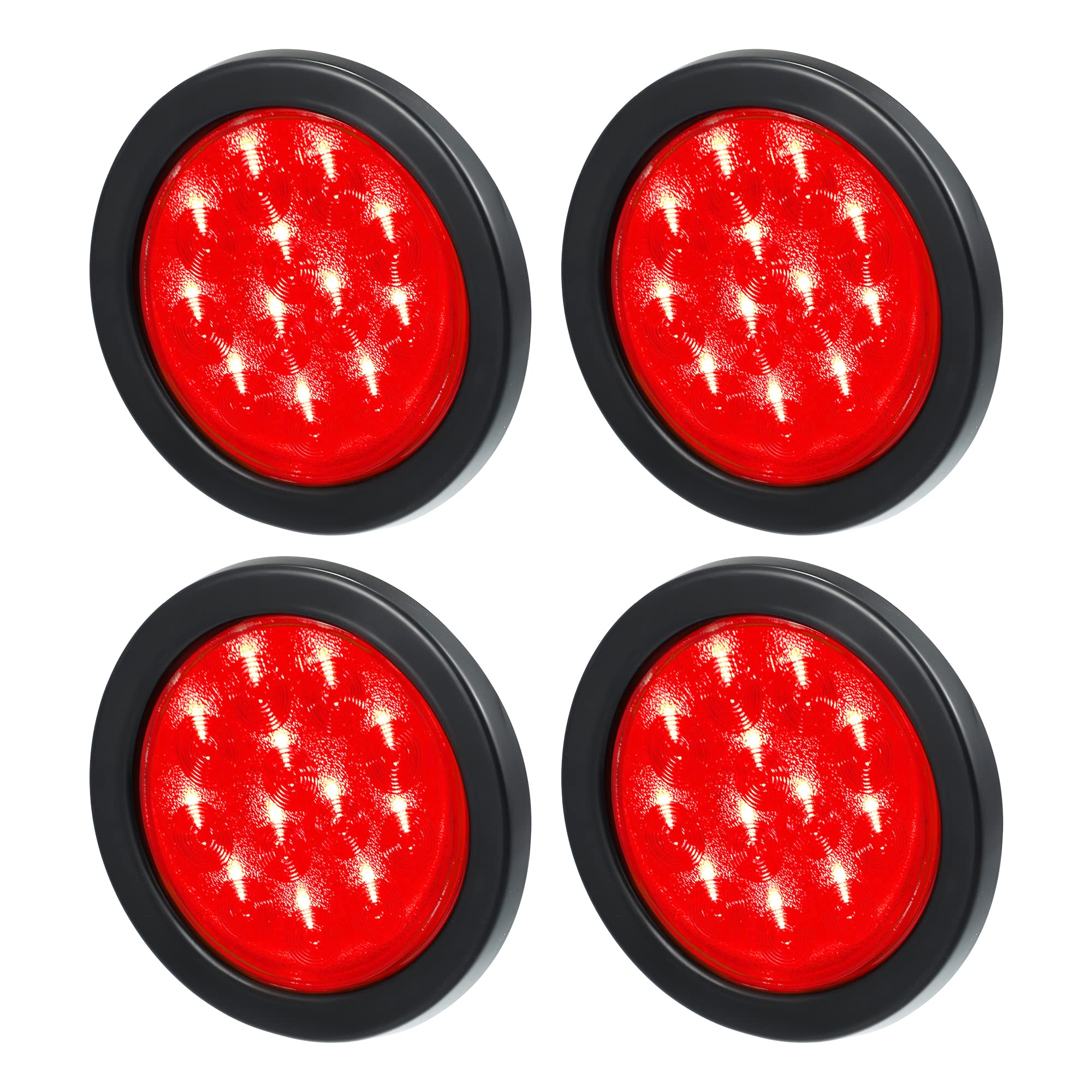 Photo 1 of X AUTOHAUX 4Pcs 4" Round 12 LED Red Trailer Tail Light Surface Mount Grommet Wire Plug Connector for Park Stop Turn Light for Truck Trailer Waterproof