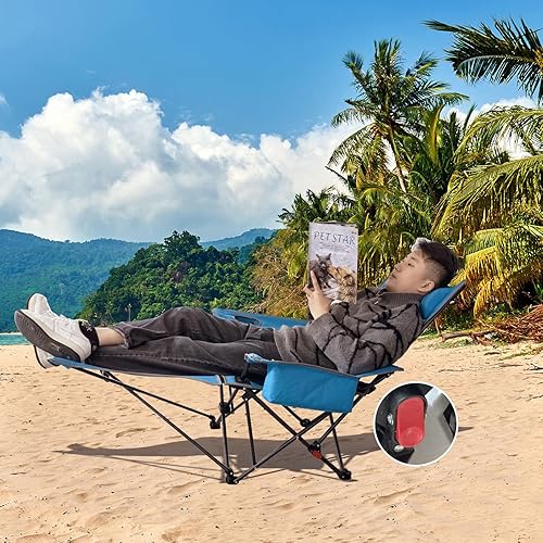Miniatura 2 de Silla de camping reclinable de 4 posiciones con reposapiés, cómoda para adultos, tumbona plegable de 265 libras, silla de playa de malla con bolsa