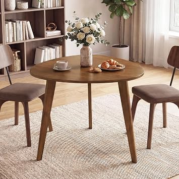 Giantex 35.5" Dining Table for 2-3, Farmhouse Wooden Kitchen Table with Solid Rubber Wood Legs, Space-Saving Dinner Table for Dinette, Living Room, Dorm, Home Office, Walnut