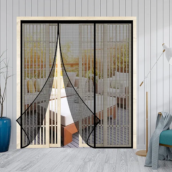 Magnetic Screen Door - Self Sealing Magnets, Reinforced Fiberglass Heavy Duty Mesh Net Closure for Sliding Door, Patio, Bedroom-Hands Free, Pets&Kids Friendly, Fit Doors Size Up to 72 x 80 Inch, Black
