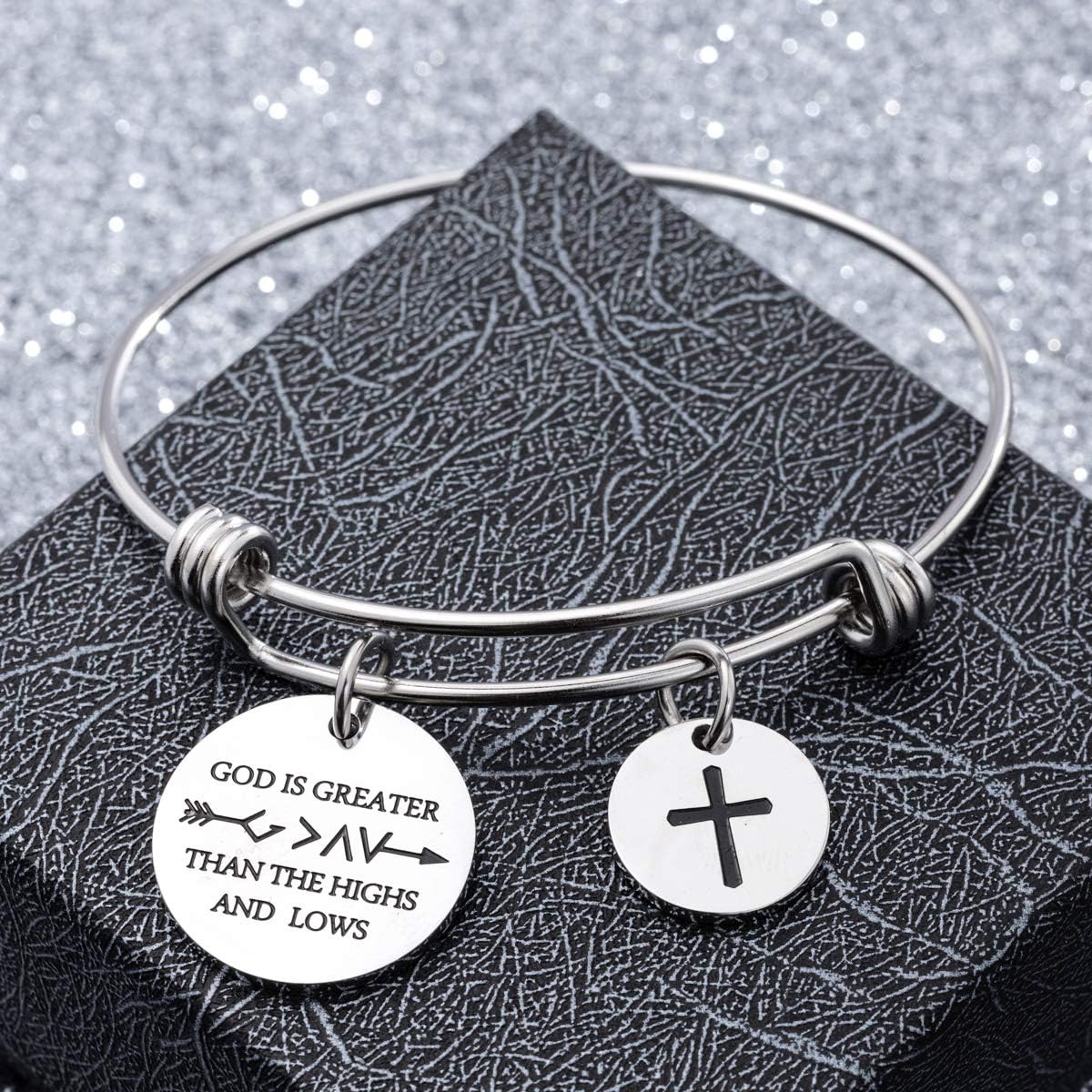Bible Verse Bangle Bracelet Cross Charm Confirmation Bracelet Scripture Jewelry Gifts for Women. - Image 3