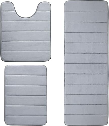 Miniatura 1 de Buganda Meomry - Alfombras de baño de espuma y alfombras de inodoro en forma de U, 3 piezas, tamaño 24 x 16, 47 x 17 pulgadas y alfombras de inodoro