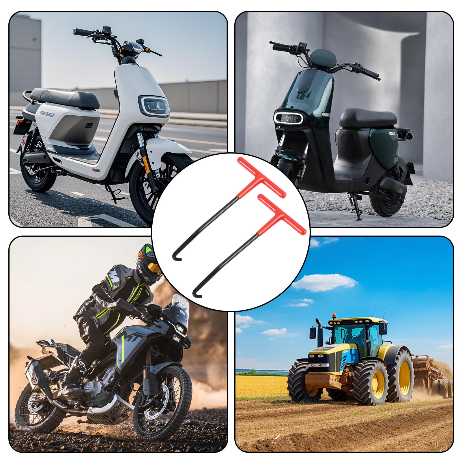 JiaHeHe 2 stuks uitlaat veerhaken, veertrekker gereedschap van staal met T- handgreep en rubberen handgreep, motorfiets veertrekker, auto veerhaken, veerhaken gereedschap voor fiets, scooter, bromfiets