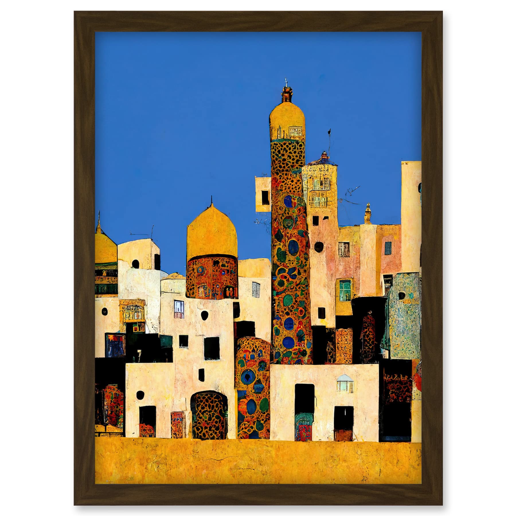 Doppelganger33 LTD Klimt Style Moroccan Cityscape Blue Gold Artwork Framed A3 Wall Art Print