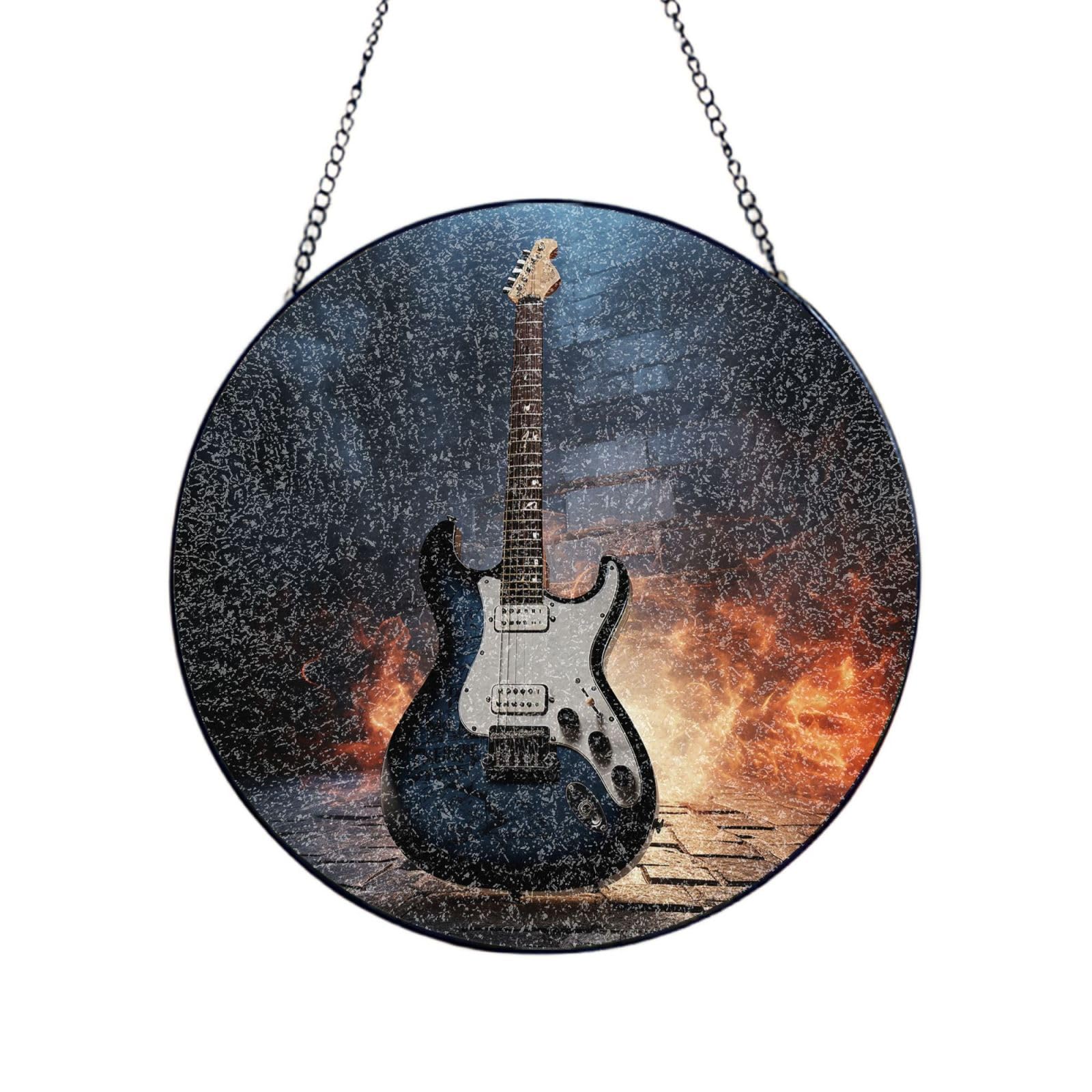 Stained Glass Window Hanging Electric Guitar Sun Catchers Indoor Outdoor Decor Window Suncatcher Door Garden Sunroom Sun Catcher Home Decor Birthday Christmas for Mom Men