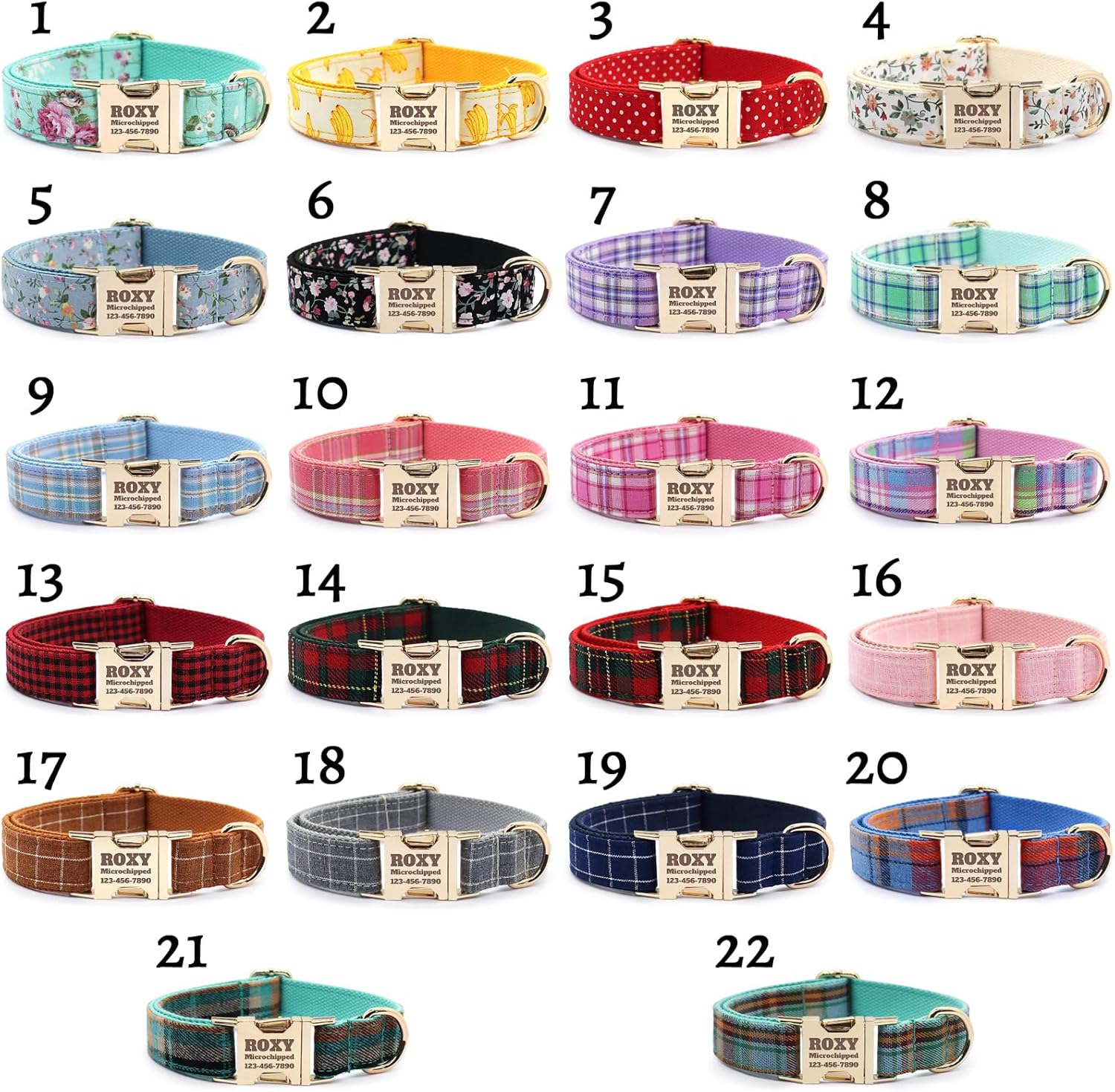 Personalized Plaid Pattern Collar for Dogs - Adjustable Personalized Polyester Dog Collar with Engraved Custom Name and Numbers (Pattern 02, L (13-20 Inches))