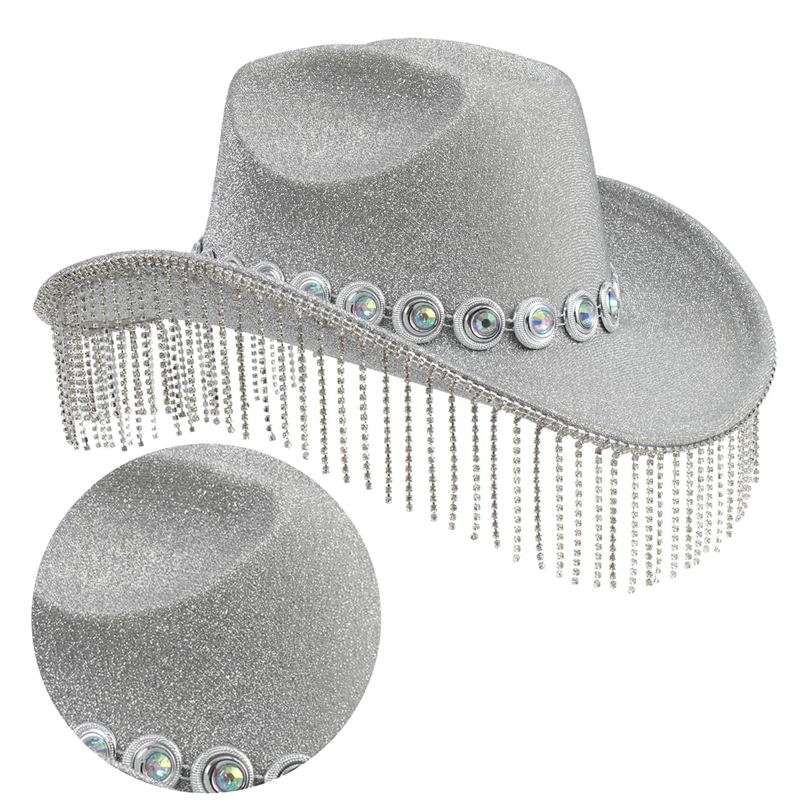 Sombreros brillantes con flecos para bailes, banquetes, fiestas, sombreros de lentejuelas para adultos y adolescentes, plata, Talla única