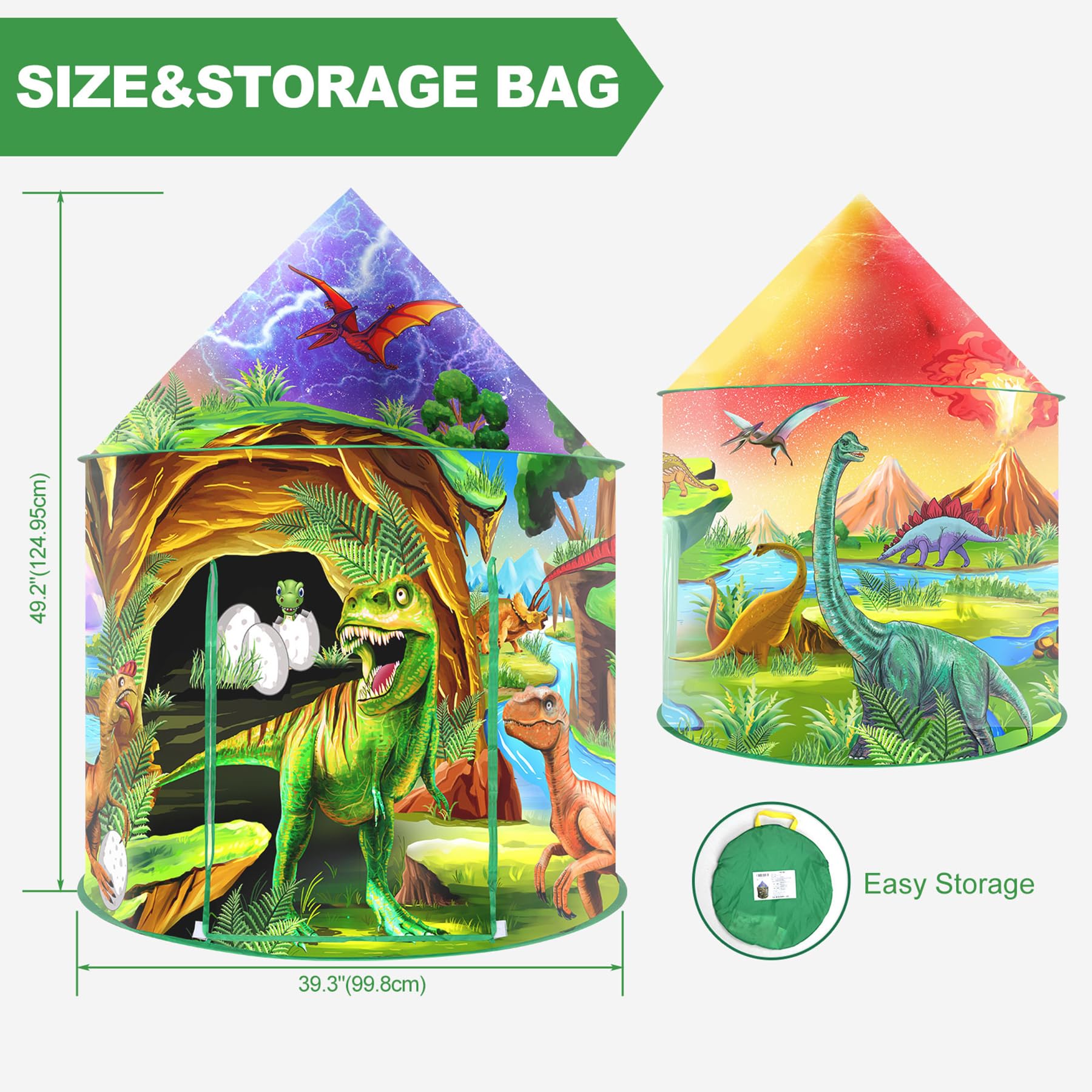 Dinosauro Tenda per Bambini Casetta Bambina Bambino Pop Up Capanna per Bambini Esterno Interno Portatile con Dinosauri Adesivi Casette Giochi Bambini