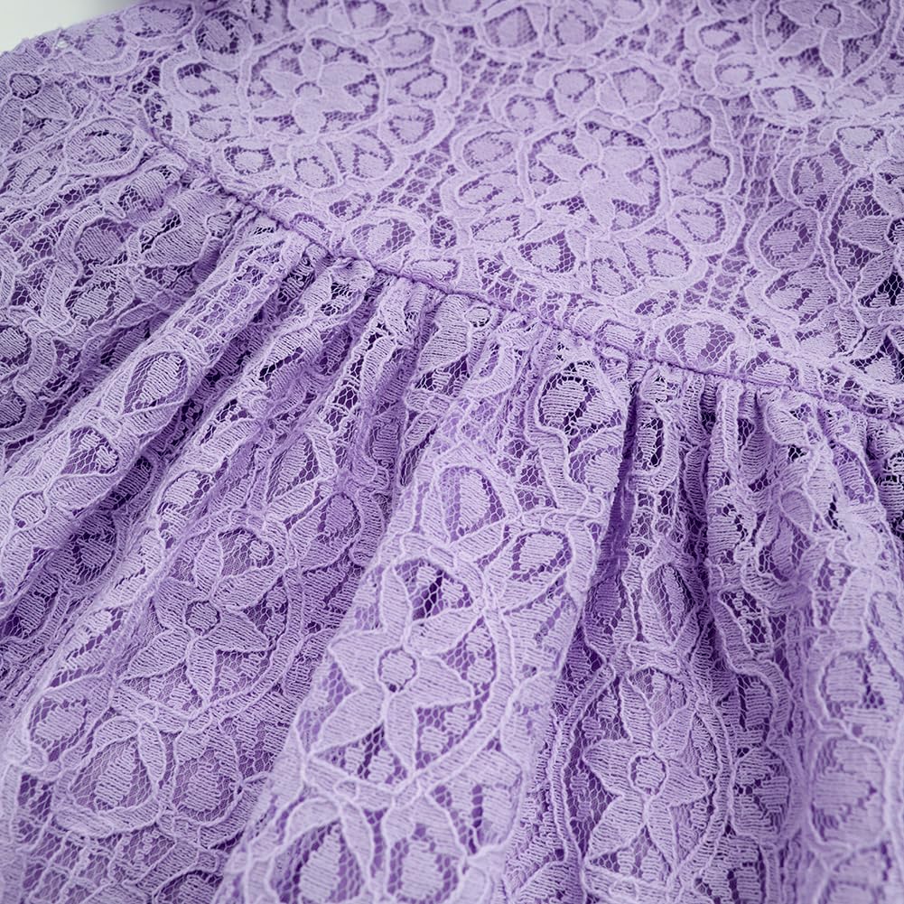 BGFKS Vestido tutú elegante de encaje con pompones y manga con vuelo, con diadema de flores