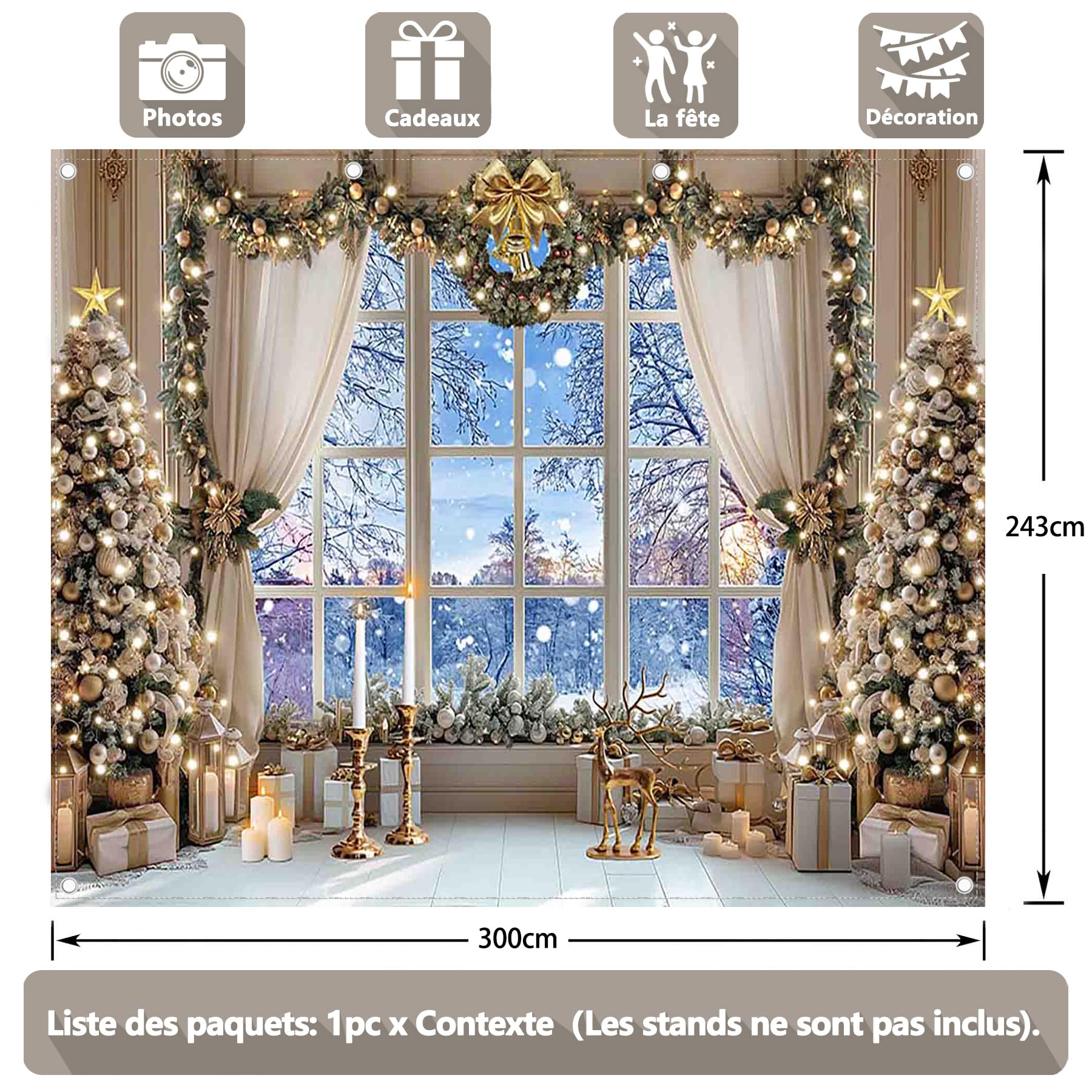 Luminora 3 x 2,4 m Scène de Neige d'hiver Toile de Fond | Tissu en polyester, Blanche Arbre de Noël Cerf de Noël Décorations d'anniversaire de Vacances Bannière Photo de fête