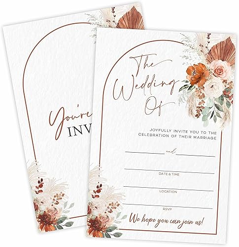 Invitaciones de boda en acuarela Arco floral 25 invitaciones de boda con sobres, invitaciones de estilo de relleno de doble cara para celebración