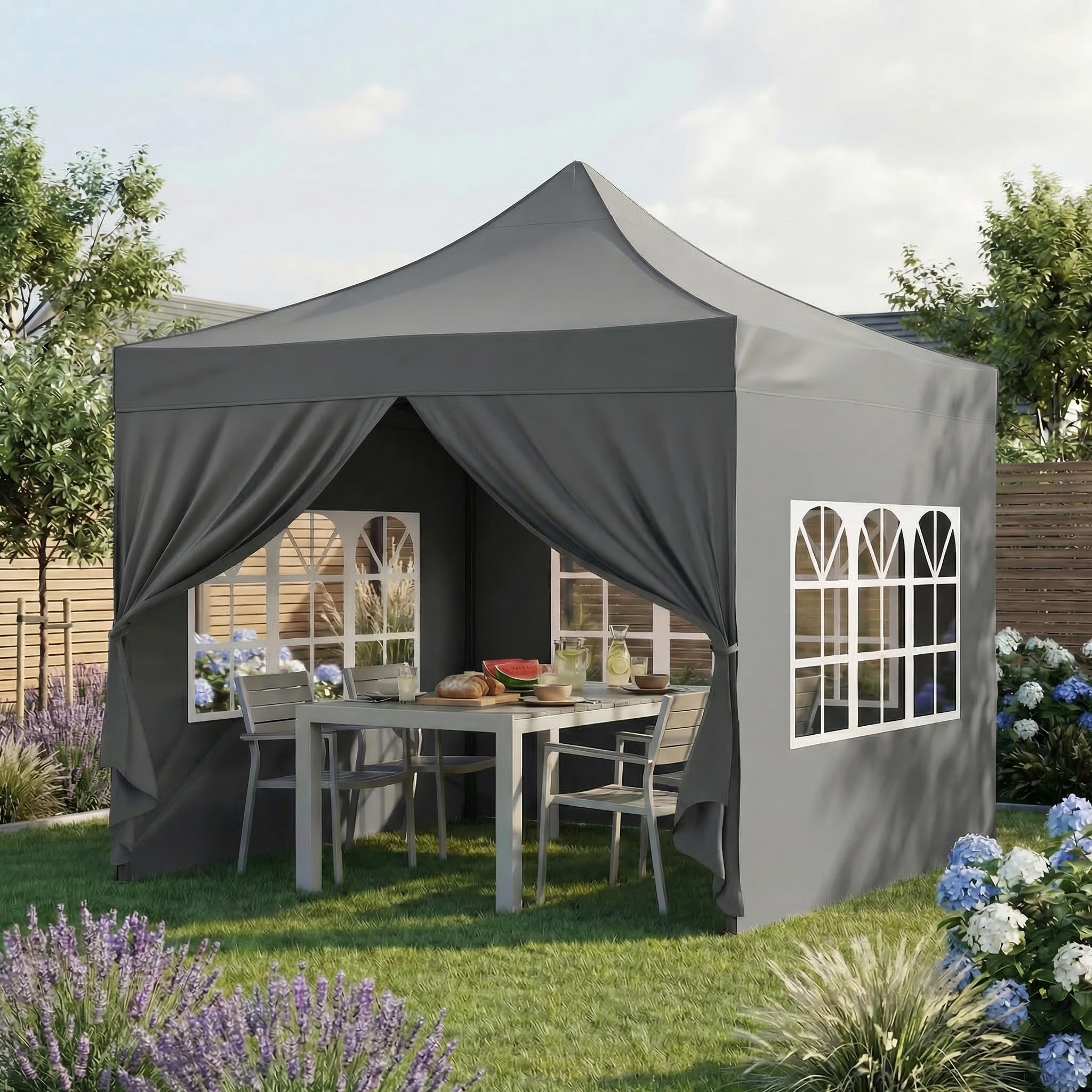 STEELSØN Rynara Pavillon 3x3 m – Faltpavillon mit 4 Seitenteilen – hochwertiger Gartenpavillon inkl. Tragetasche mit Rädern & 3-Fach höhenverstellbar – extrem stabil & UV-/wetterfest - grau