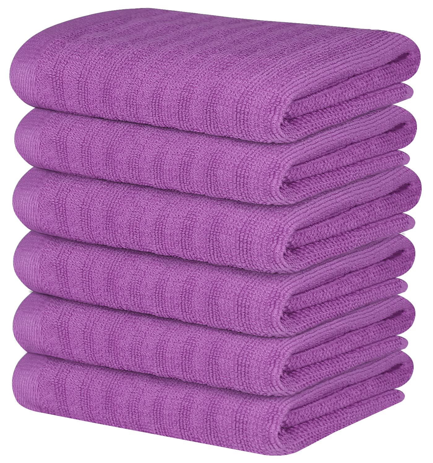 QCS Premium Terry Tea Towel Set - 100% Ring Spun Super Soft Cotton - Highly Absorbent -Quick Dry - Thick high density weave - Striped Rib Weave Design - Lint free - 40 x 71 cm (6, Rose Pink Striped)
