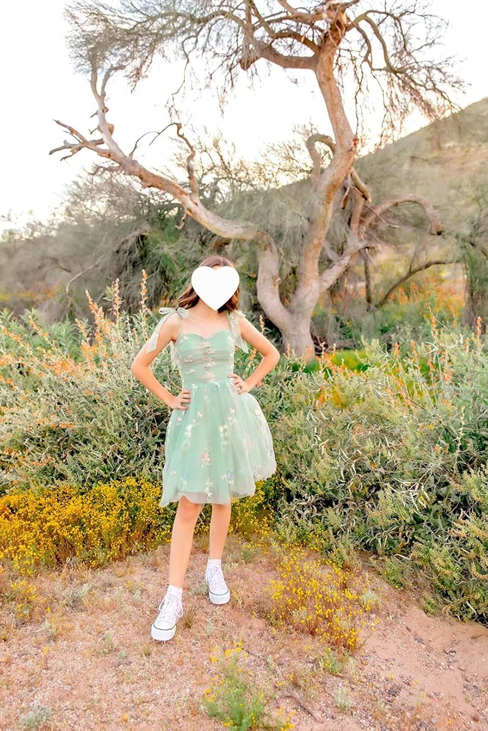 Women's Tulle Flower Embroidery Short Homecoming Dresses Spaghetti Straps A Line Graduation Party Dresses