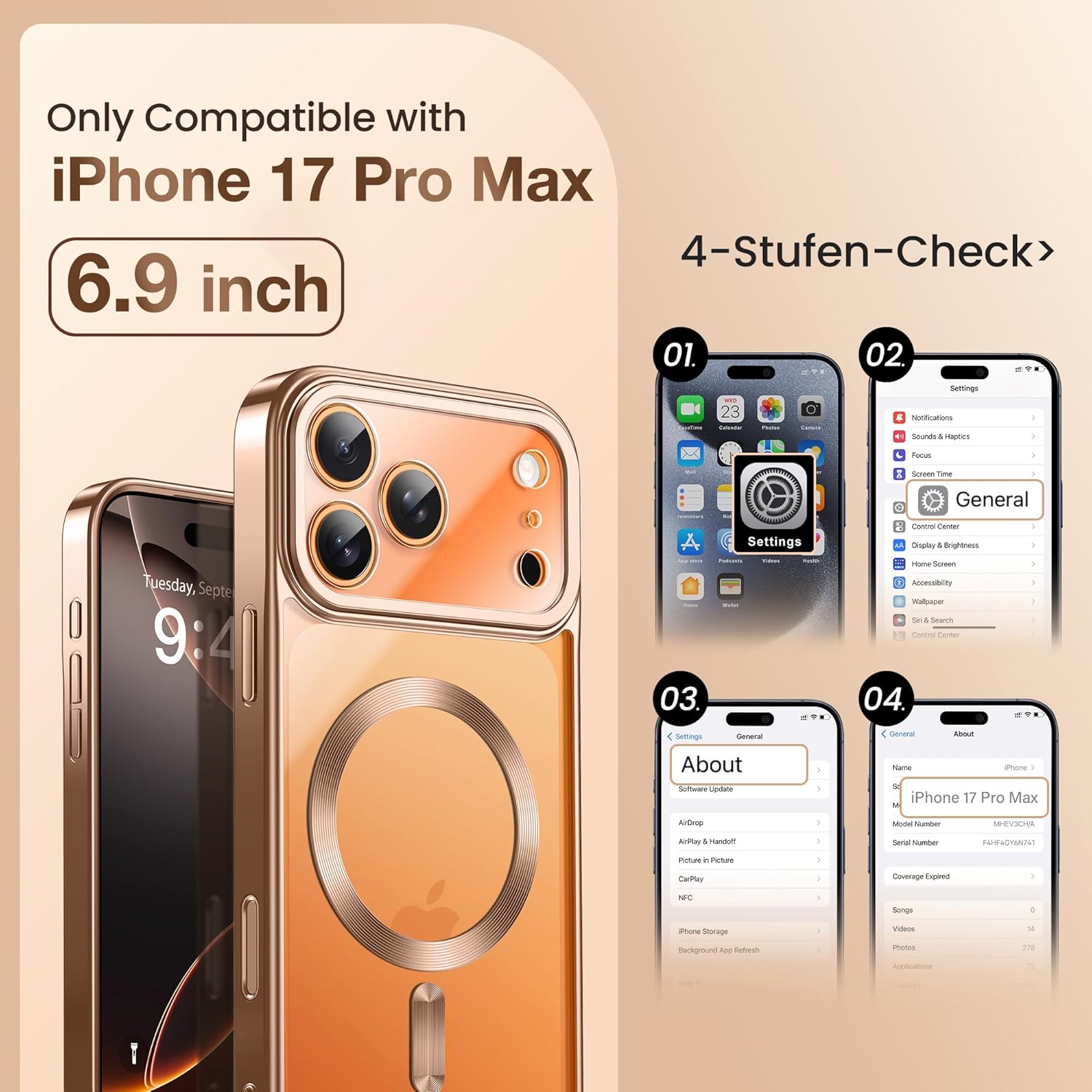 GolbinBox for iPhone 17 Pro Max Case with Stand, Compatible with MagSafe, Camera Control Button, Military-Grade Shockproof Protection, Plating Edge Phone Cover for 17 Pro Max 6.9'', Rose Gold/Clear - Image 2