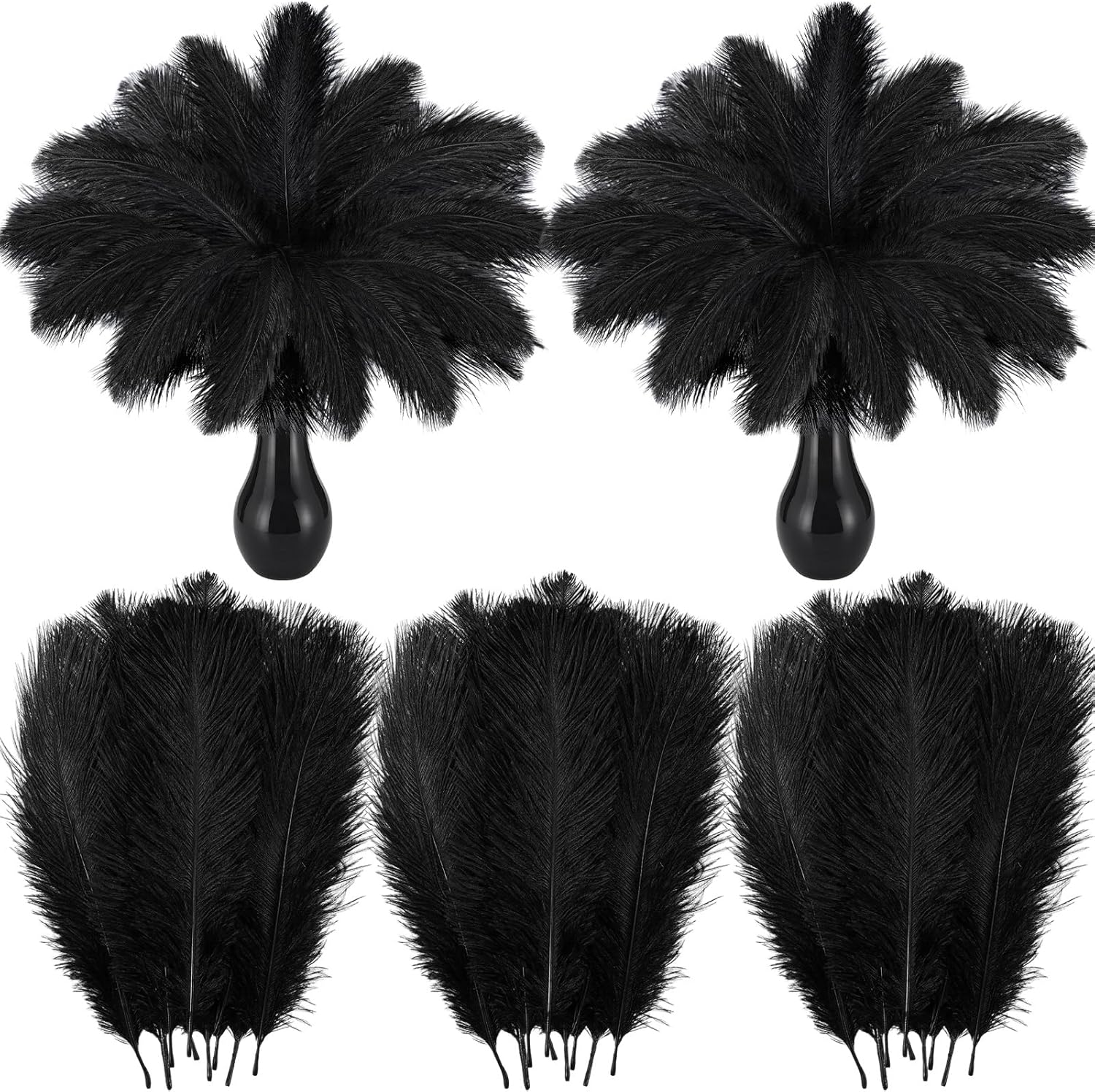 Crowye 98 Pcs Black Ostrich Feathers Bulk 68 Inch Black