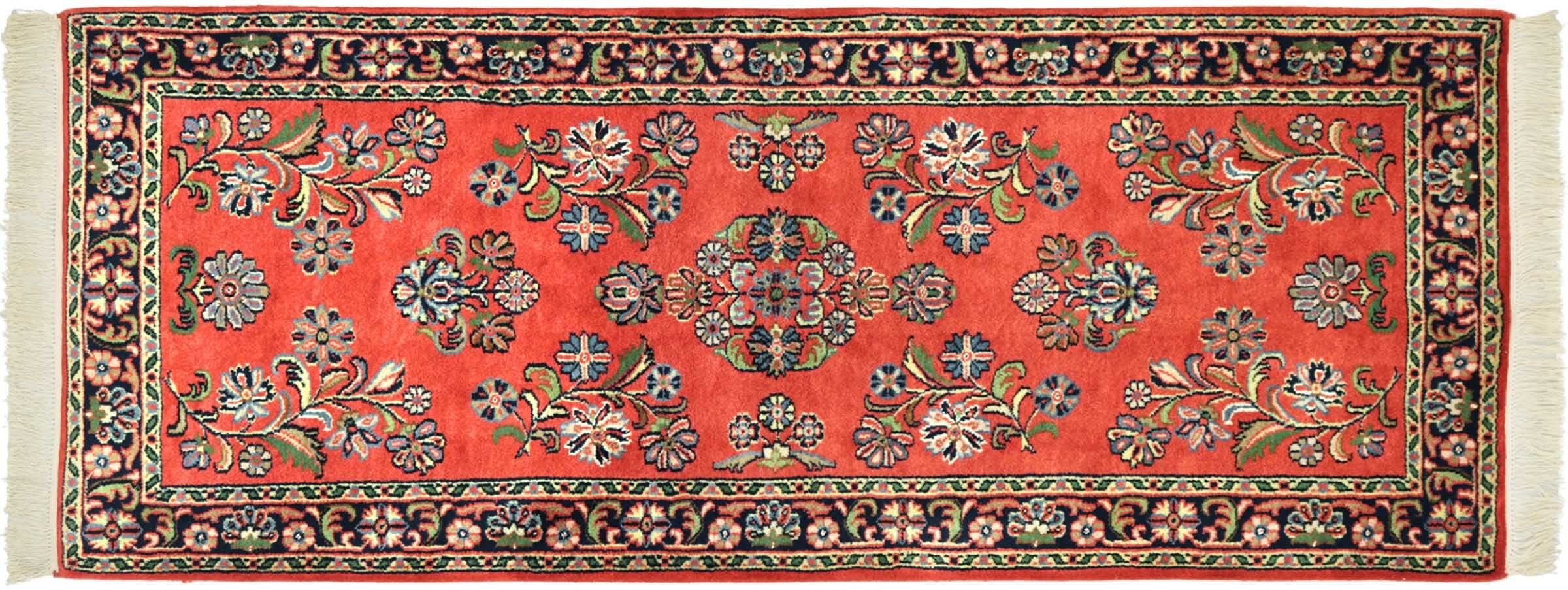 Tapis Sarough en laine orange 80x190 résistant pour couloir sombre et passant