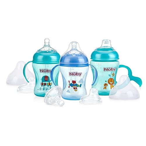 Nuby 3 piezas Natural Touch 3 etapas cuello ancho tamaño del pecho de biberón a taza niño paquete de 1
