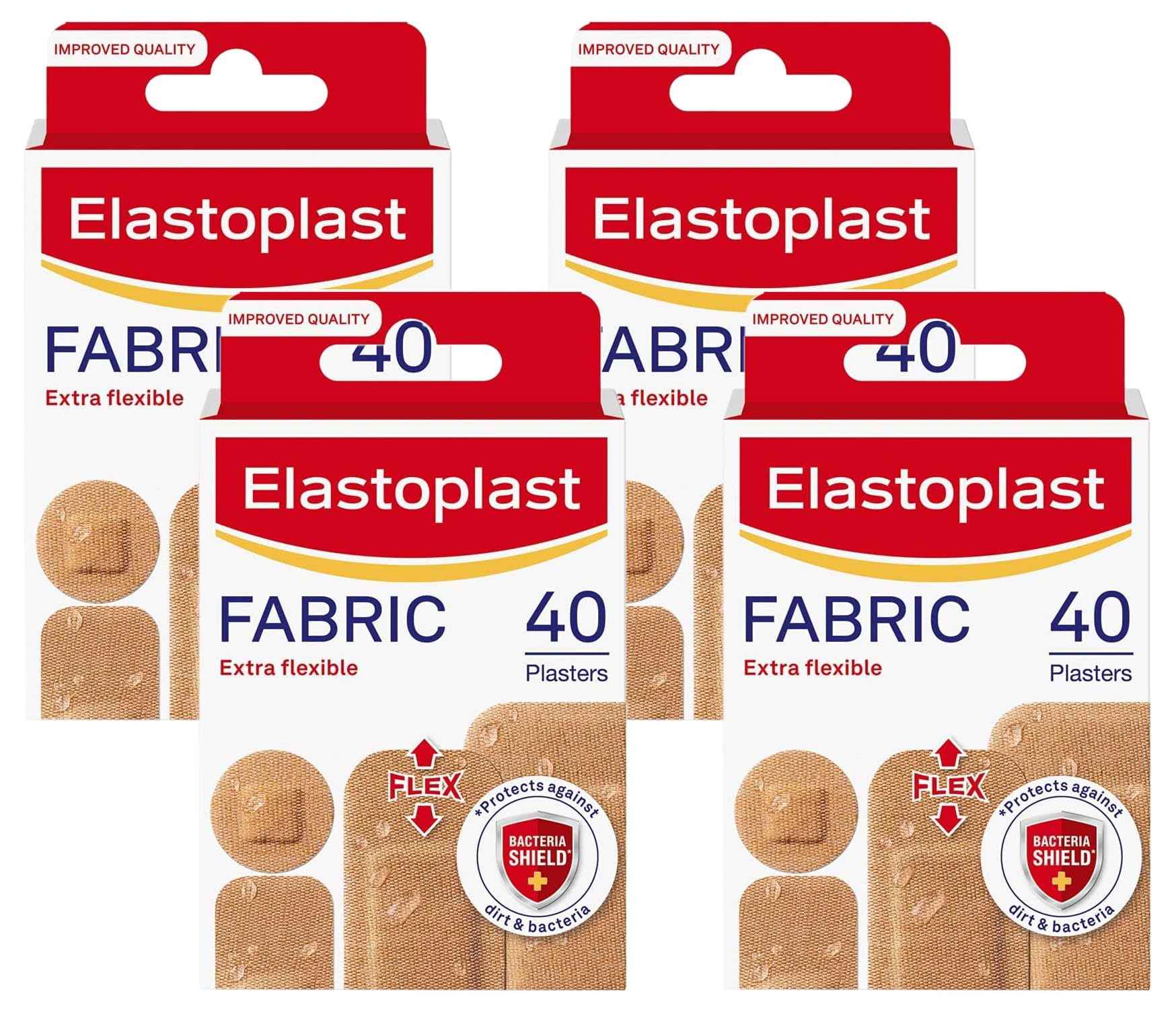 Extra Flexible Fabric Plaster Strips (40 Pieces), Breathable Large Plasters (Pack of 4)