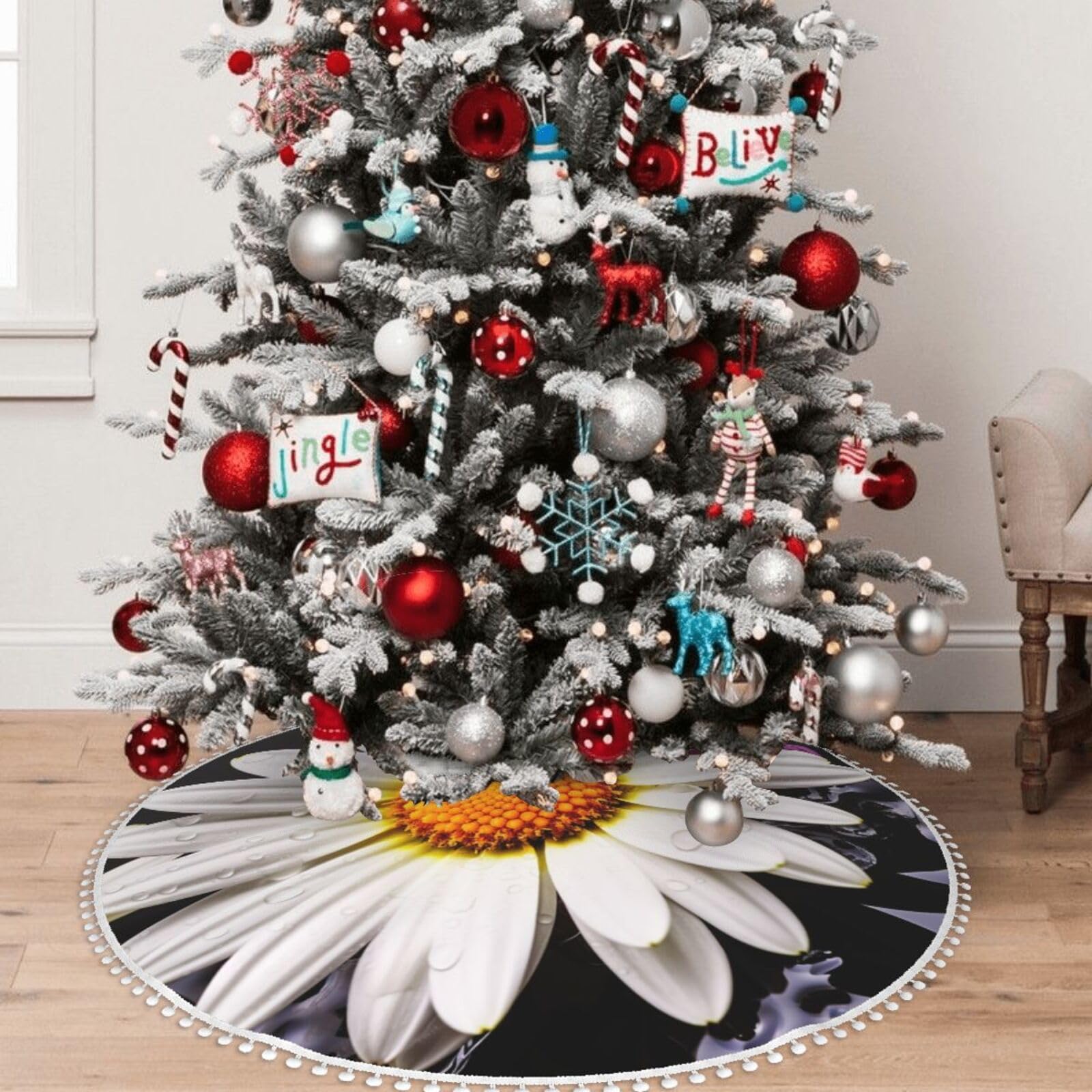 Jupe de sapin de Noël pour fête de fin d'année et décoration de salon chaleureuse 122cm