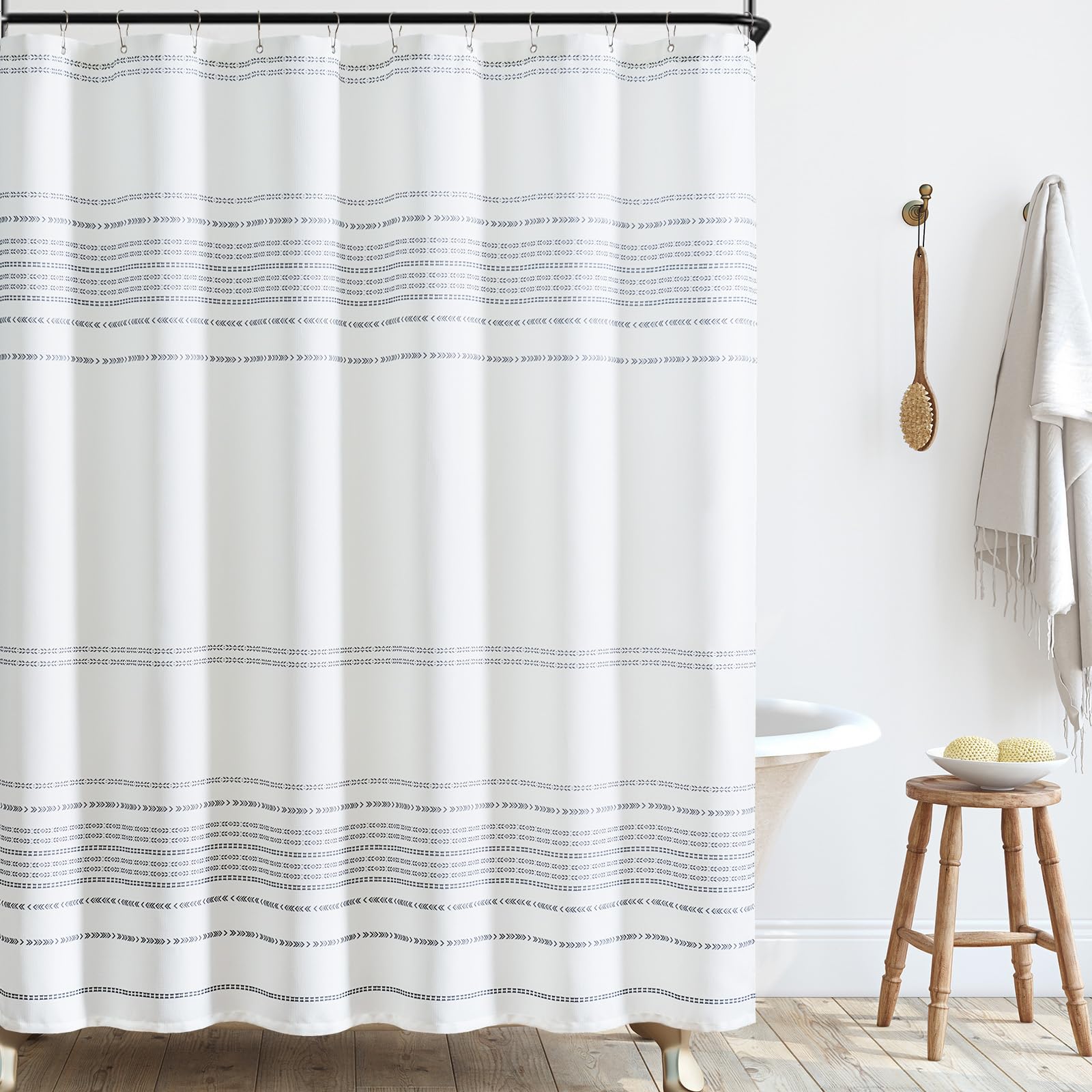 Amazon.com: jinchan Grey and White Shower Curtain Fabric Shower Curtain ...