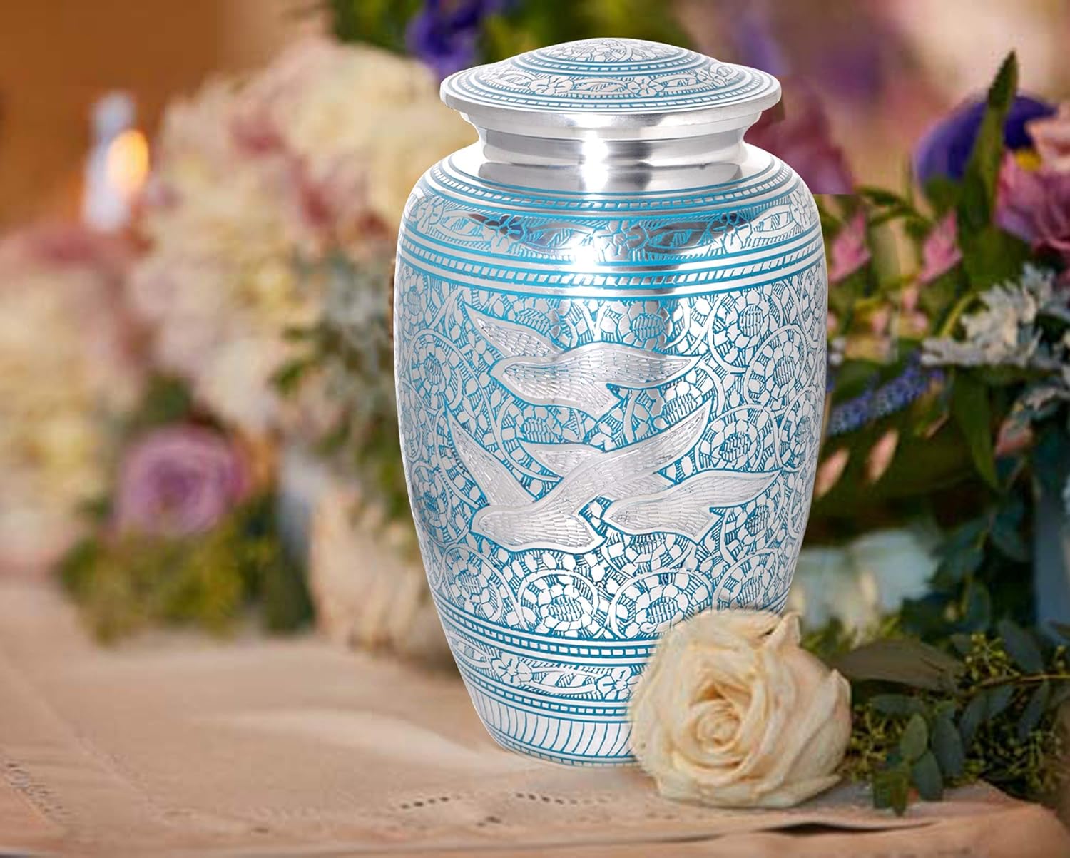 Best Review Divinityurns Wings of Love Blue & Silver Cremation Urn - Metal Cremation Urn - Handcrafted and Affordable Large Urn for Human Ashes - Adult Funeral Urn with Free Bag and Free Keepsake Top Rated Divinityurns Wings of Love Blue & Silver Cremation Urn - Metal Cremation Urn - Handcrafted and Affordable Large Urn for Human Ashes - Adult Funeral Urn with Free Bag and Free Keepsake