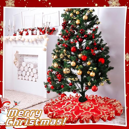 Miniatura 6 de Skylety Falda de árbol de Navidad roja con purpurina, cuello redondo con volantes, plisado con volantes, decoración de fiestas de vacaciones en