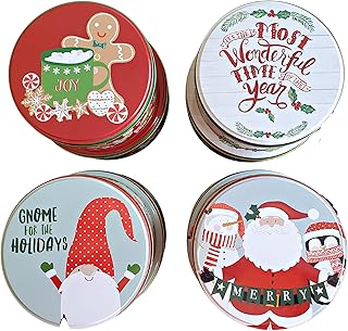 Round Christmas Cookie Tins Set Of 8 Nesting Tins With Lids- Gingerbread, Santa, Gnome, Most Wonderful Time of the Year