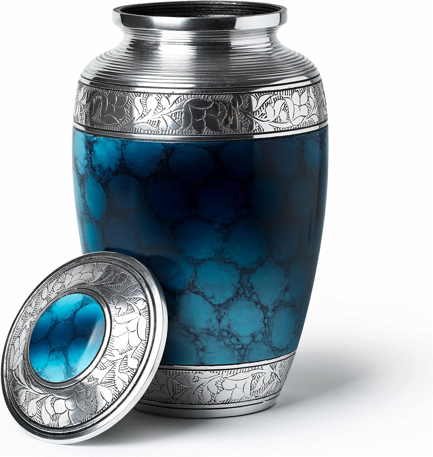 Cremation Urn Large, Blue Funeral Burial Urns with velvet Bag for Human Ashes.