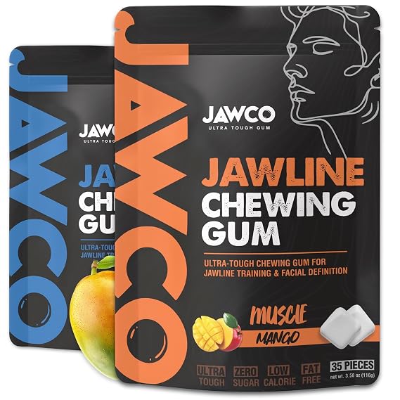 JAWCO Ultra-Tough Jawline Gum Variety 2-Pack | Mango & Berry | Get a Stronger, Squarer Jawline | 15X Harder than other Gum | Jaw Training Hard Chewing Gum | Chisel & Sculpt your Jawline