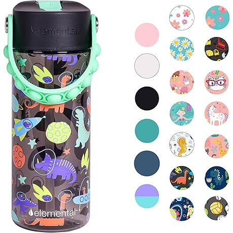 Elemental Leak Proof Water Bottles for Kids: Fun Water Bottle with Fidget Pop-It Handle