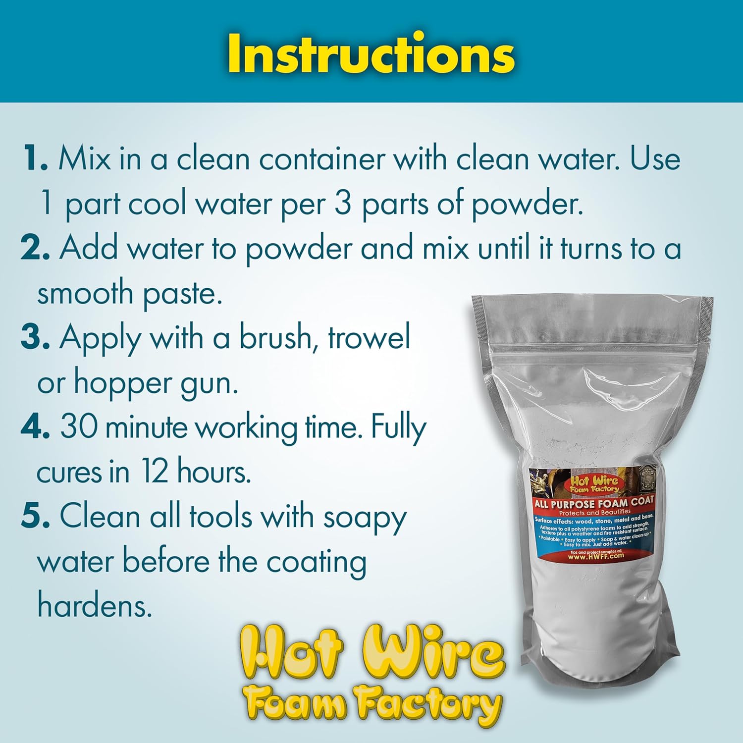 Foam Coating Hardener – All-Purpose Foam Coat System for EPS & XPS Styrofoam, Rock-Hard Concrete-Like Protective Shell, Fire-Resistant, Quick-Setting (5 lbs)