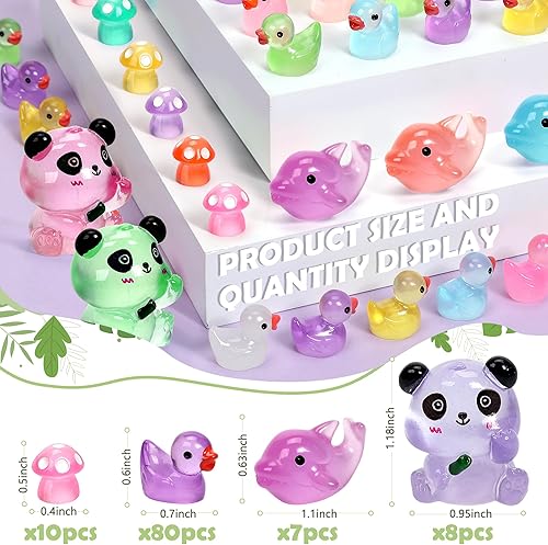 Miniatura 3 de GOKUPOK Mini patos luminosos de resina que brillan en la oscuridad, pato, panda, delfín, hongo, 4 juegos de combinación para jardín, micropaisaje,