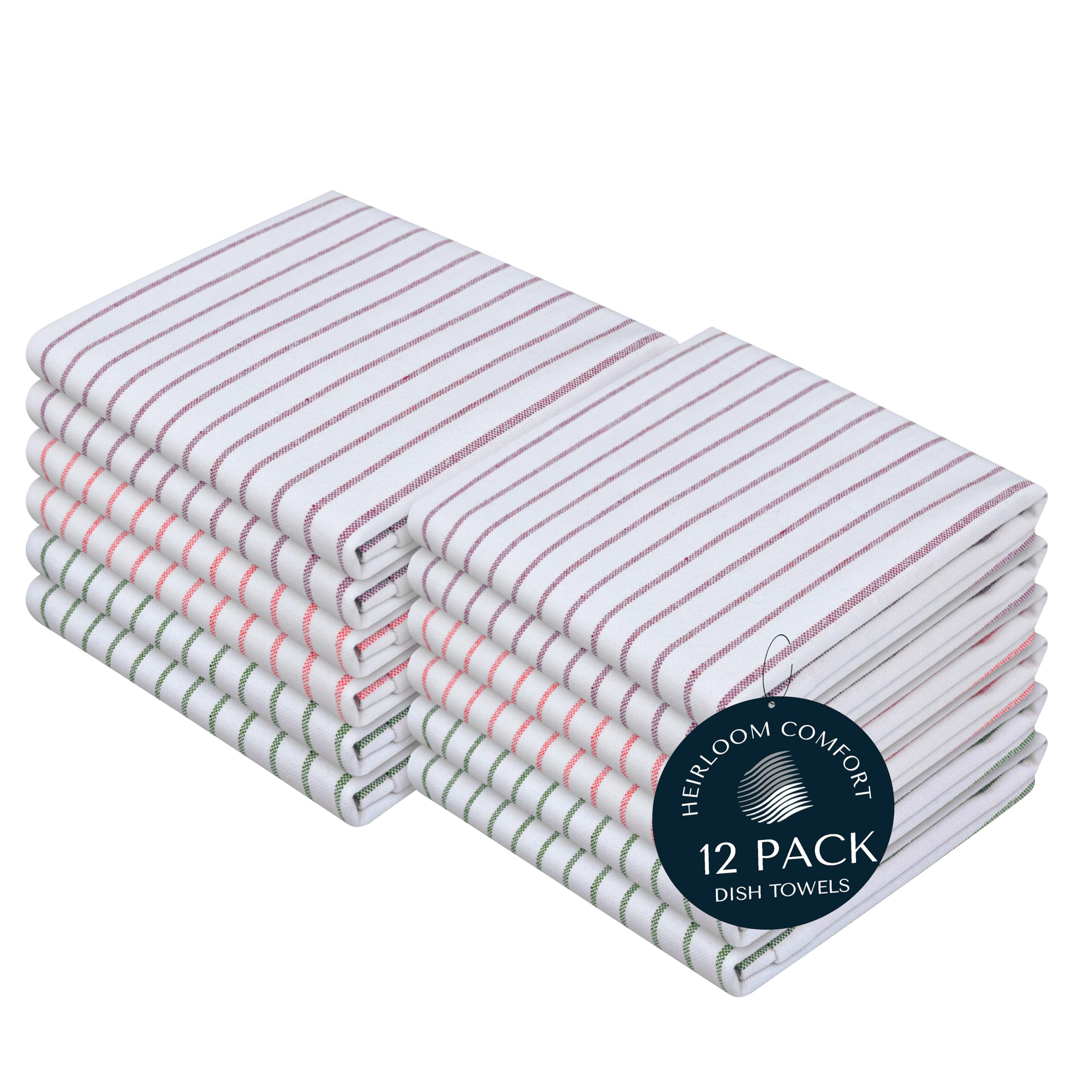 Strofinacci da cucina multicolori, 100% cotone, set di asciugamani classici a righe, super assorbenti e durevoli, asciugatura rapida per asciugare i piatti, bordeaux, arancione, verde