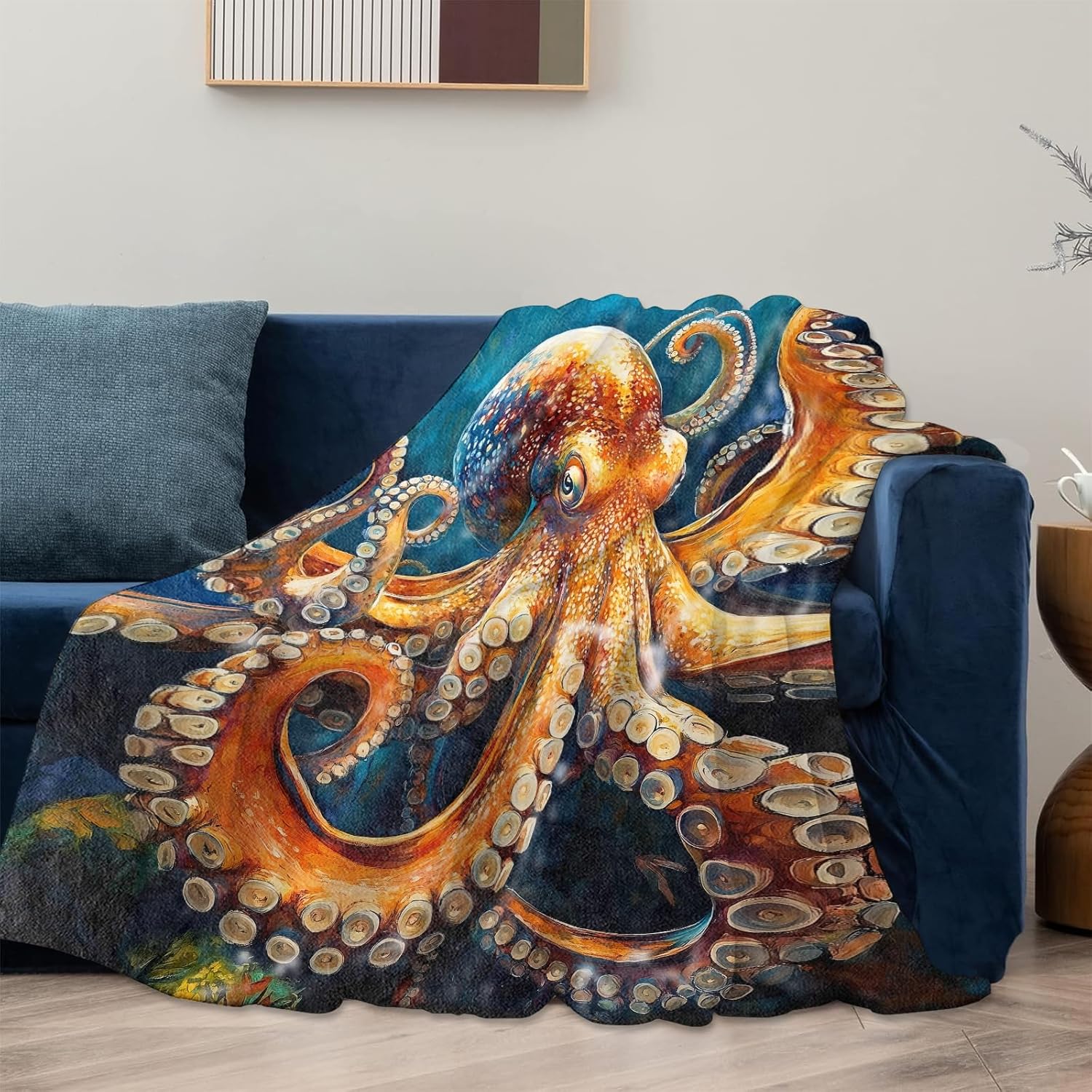 Octopus Blanket, Octopus Ocean Themed Flannel Blanket Gifts for Women, Soft Warm Lightweight Blankets for Living Room Home Travel Decor 50" x 60" - Image 2