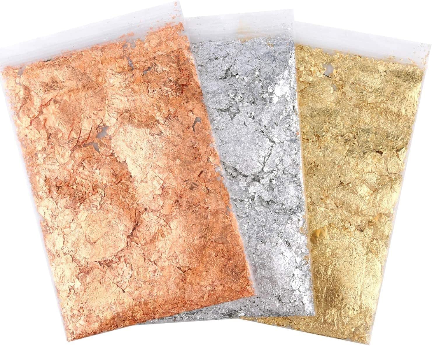 ASK VARK WALA 3 Packs of Gold Leaf Gilding Flakes Imitation Gold Metallic Foil Flakes for Nail Arts, Paintings, DIY Crafts, Resin Arts(Gold, Silver and Copper, 3g for Each Pack)-image-41