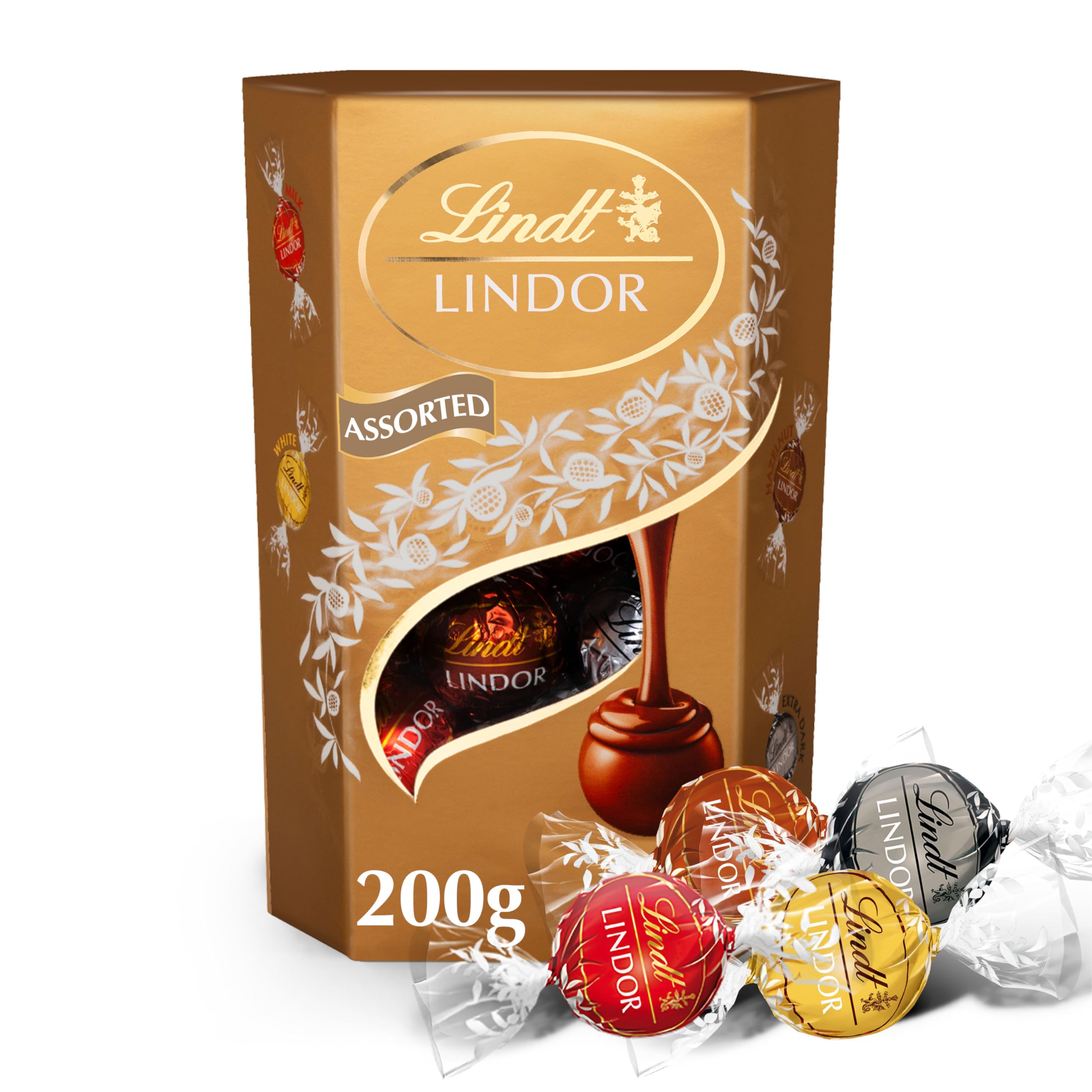 Lindt LINDOR Gemengde Chocolade bonbons 200 gram - 16 zacht smeltende bonbons - Melkchocolade, Pure chocolade, Witte chocolade & Hazelnoot chocolade
