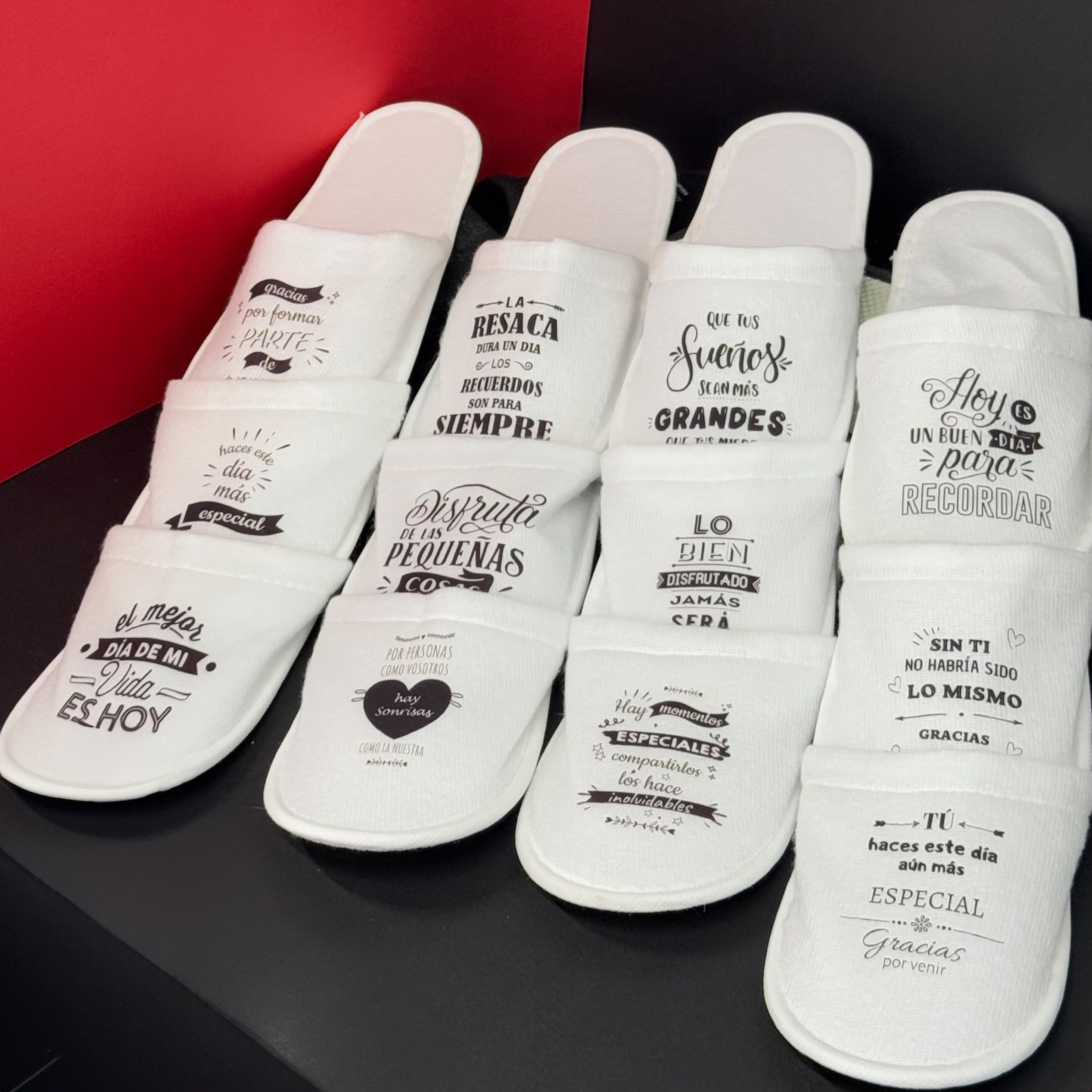 Uvimark | Pack de 10 Pares de Zapatillas de Casa con Mensaje a Elegir | Detalles Bodas, Comuniones, Bautizos