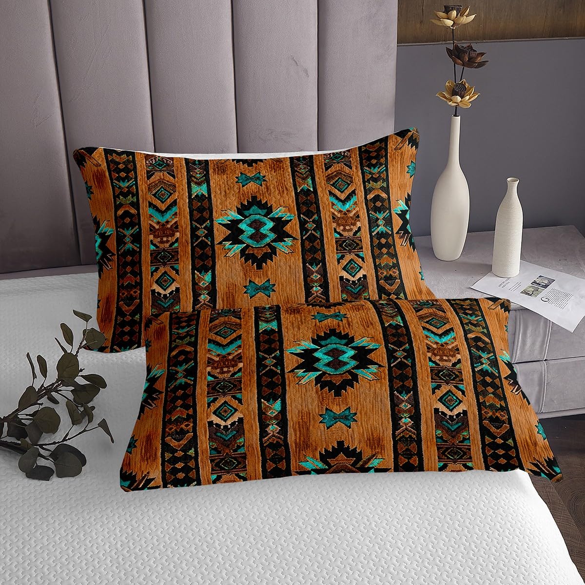 Loussiesd Braun Südwesten Tagesdecke 220x240cm Geometrisch Wohndecke Dekor Tribal Exotic Style Native American Indian Design Bettüberwurf Streifen Linie Wohndecke