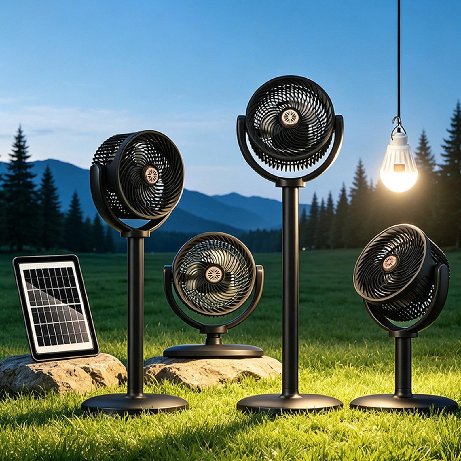 Ventilador de Suelo Energía Solar, Altura Ajustable, Flujo De Aire Y Luz