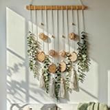 Tempospark Artificial Eucalyptus Wall Decor Hanging, Boho Bathroom Wall Decor, Fake Greenery Leaves Stems with Wicker Balls Tassels on 16.5