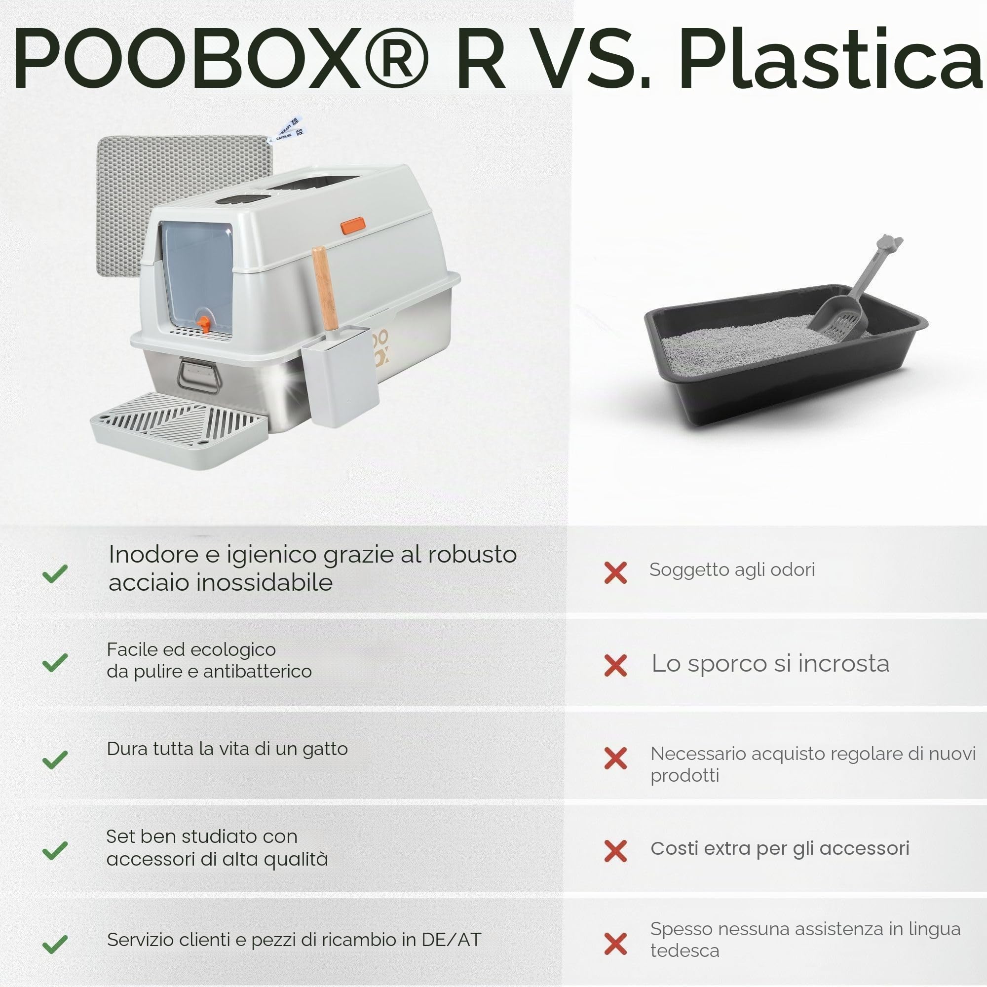 Lettiera per gatti in acciaio inox con coperchio a tenuta stagna, 3 in 1, chiusa, aperta, con filtro antiodore, tappetino e gradino, in acciaio inox, per gatti