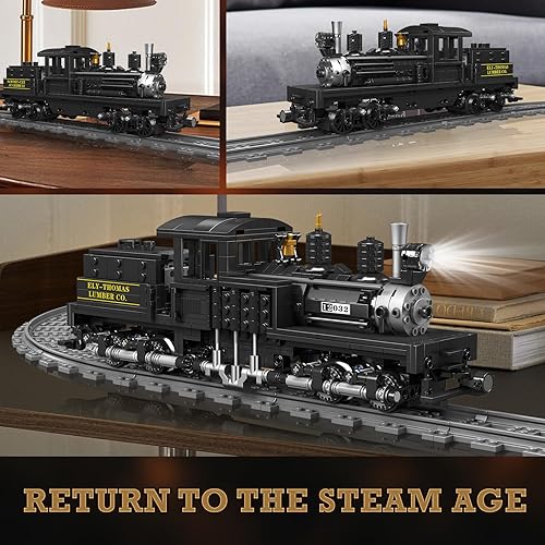 Miniatura 4 de JMBricklayer Juego de construcción de tren con luces 51113, modelo clásico de tren de juguete con pistas, pantalla de tren de locomotora de vapor