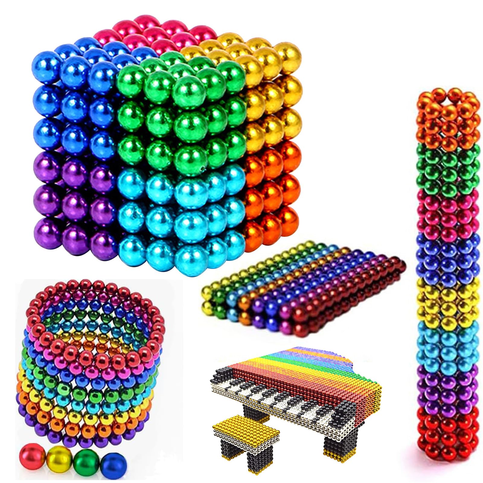 Magnetic Balls Fidget Toy,Creative Stacking Magnet Balls,Stress Relief Cool Desk Toy, Construction Building Blocks,216/512/1000 PCS Magnetic Rainbow Balls Beads Fidget for Adults Gifts