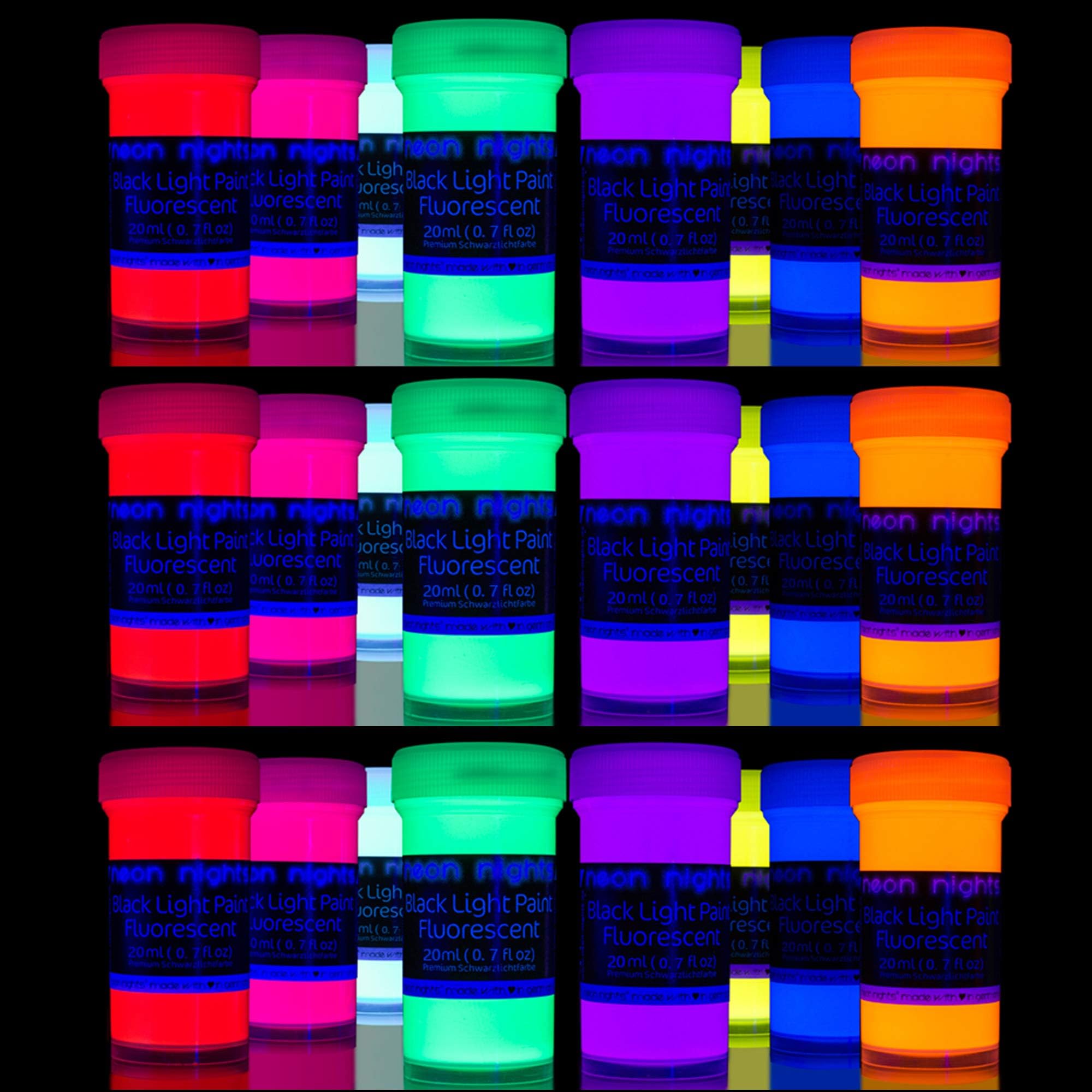 'XXL Set' 24 Cans of Black Light Paints by neon nights | UV Fluorescent Wall Paint