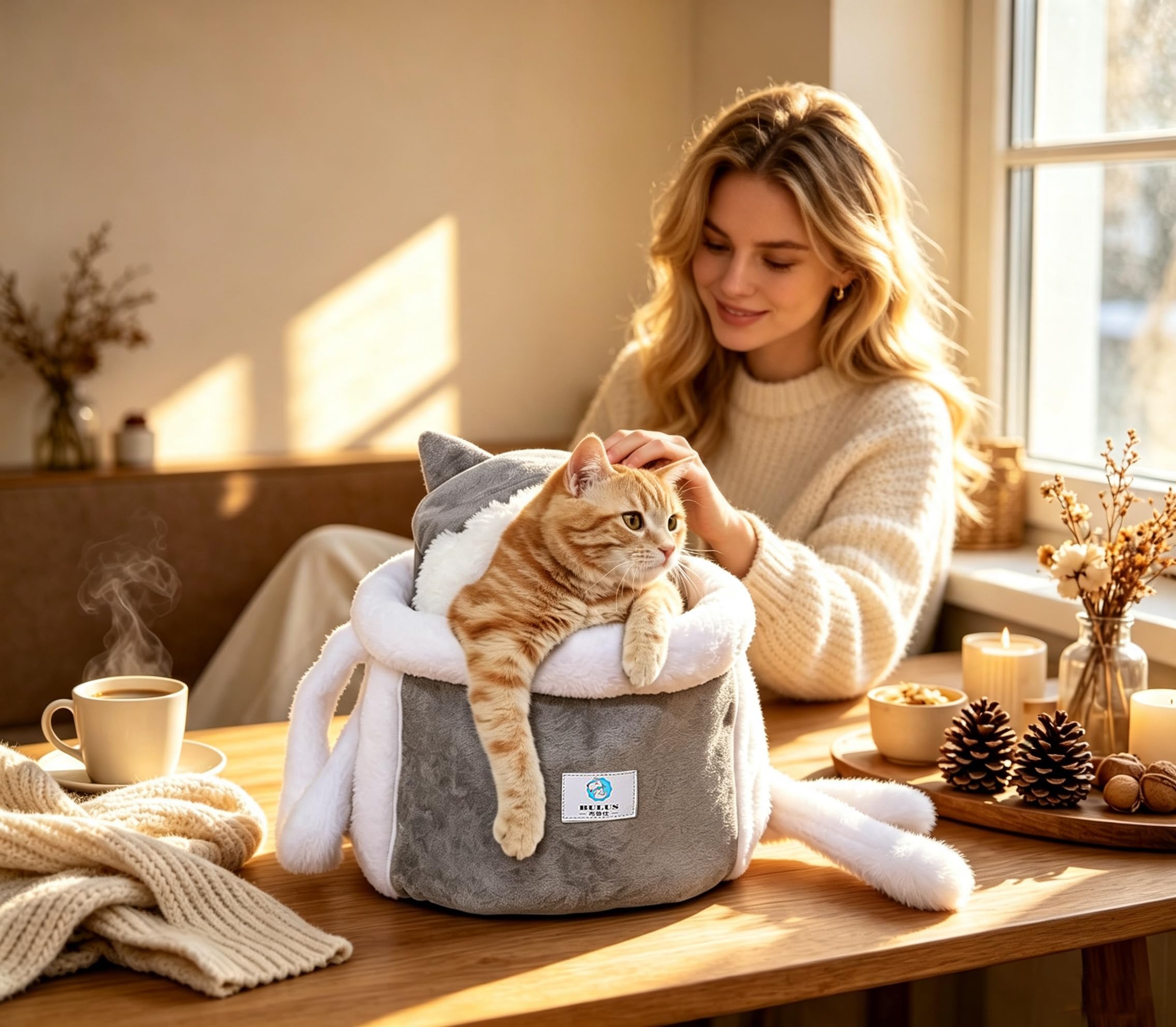 PETCUTE Sac à Dos de Transport pour Chat, Sac à Dos de Transport pour Petit Chien avec Doubles Poches,Sac à Dos de Voyage pour Chat,Sac de Transport Chaud et Respirant pour Animaux de Compagnie
