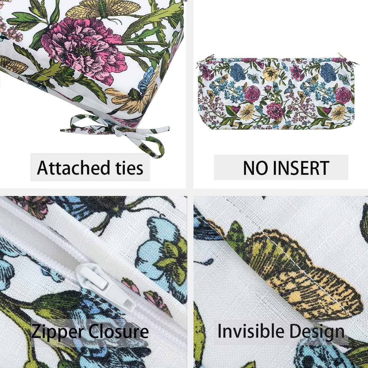FUNHOME Outdoor Bench Cushion Cover 45 x18 x 3 inch,Water Resistant Cover with Zipper&Ties,Fade-Resistant Slipcover,Patio Porch Swing Cushion Cover Replacement Only,No Insert(Butterfly Flower)