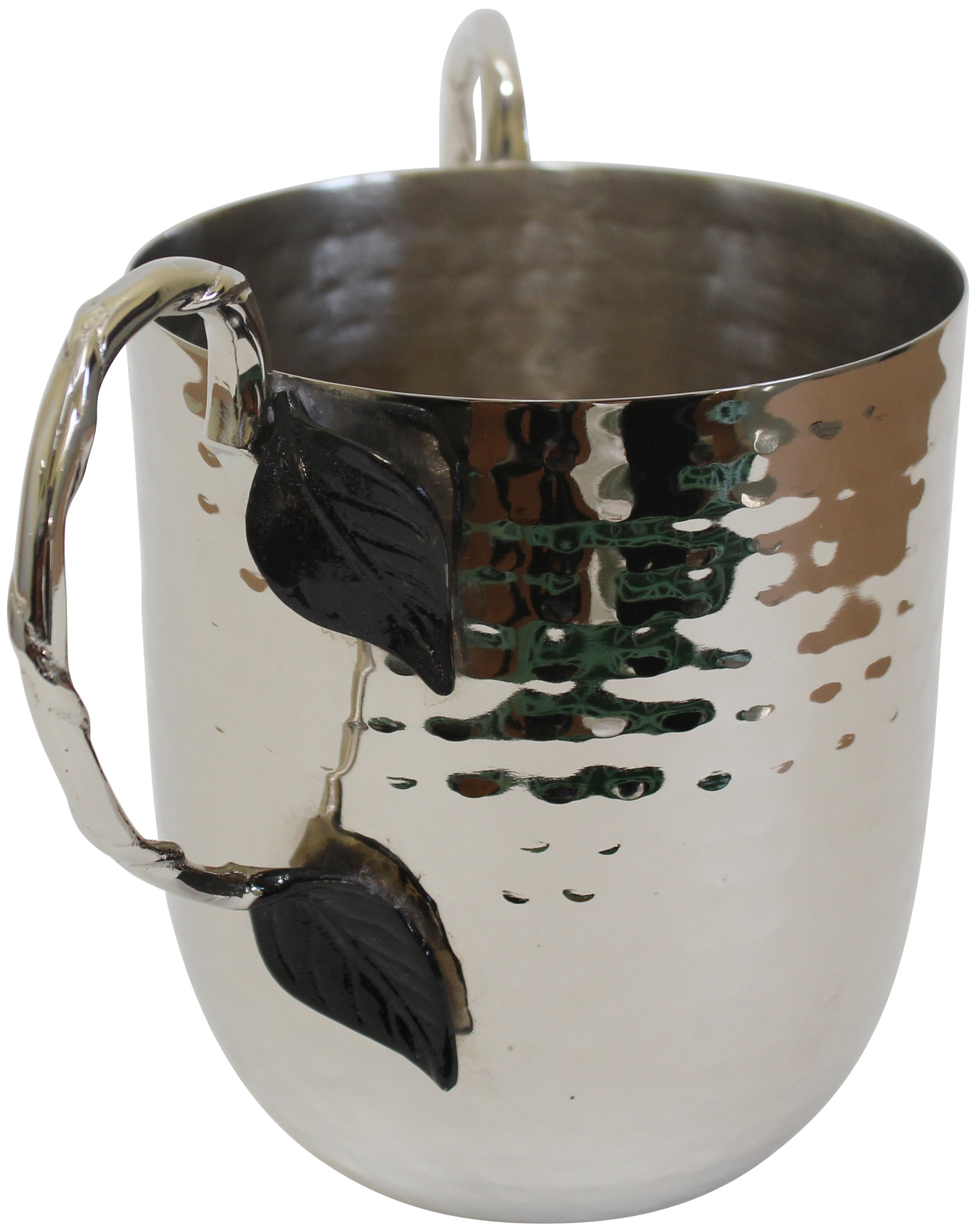 Majestic Giftware WCHBK Hammered Stainless steel Wash Cup with black Leaf and Silver Handles, 5"