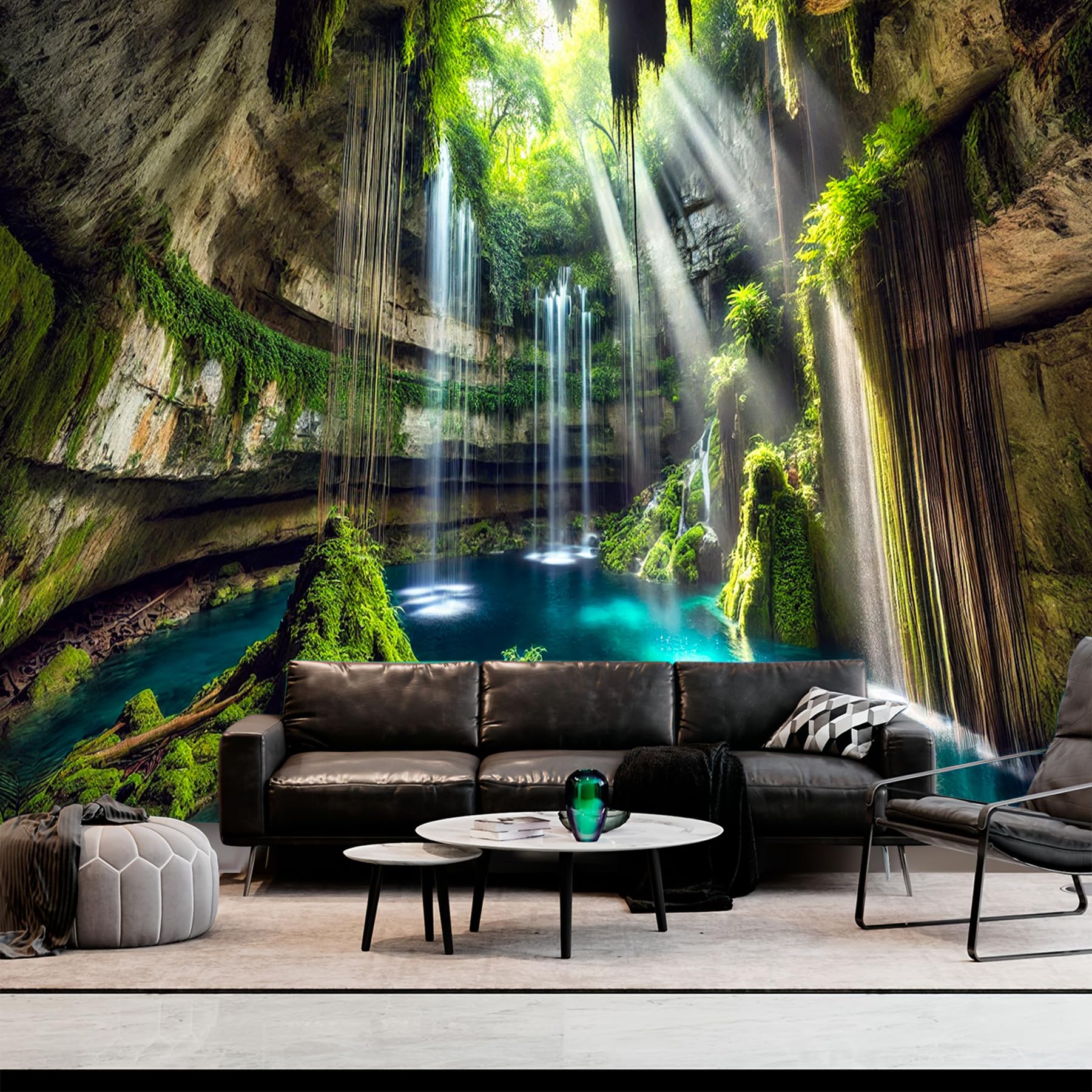 BSFHH Nature Tapestry Forest Tree Sea Cave Wall Hanging, Stream Through Rainforest Landscape Wall Art Tapestry for Bedroom Living room (Fall, 79"×59",