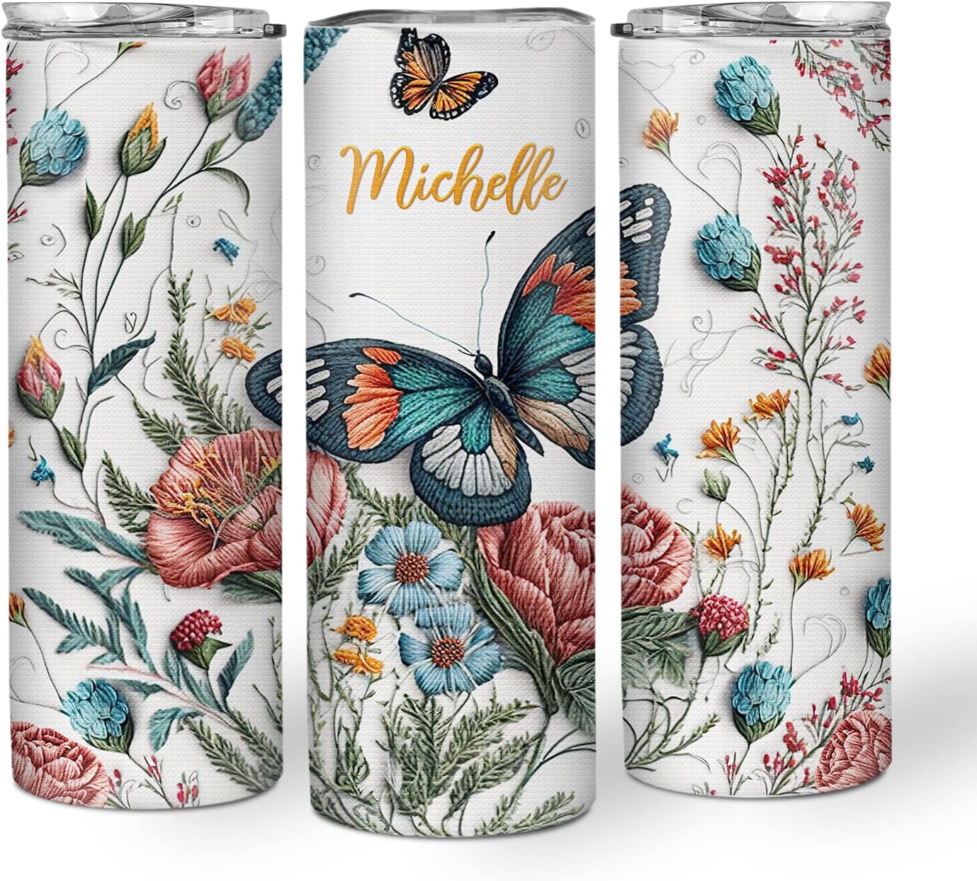 Hyturtle Personalized Printed Butterfly Skinny Tumbler - Birthday Mother's Day Gifts For Butterfly Lover - Butterfly Gifts for Women - Animal Lover Gifts - Custom Name 20oz Stainless Steel Tumbler